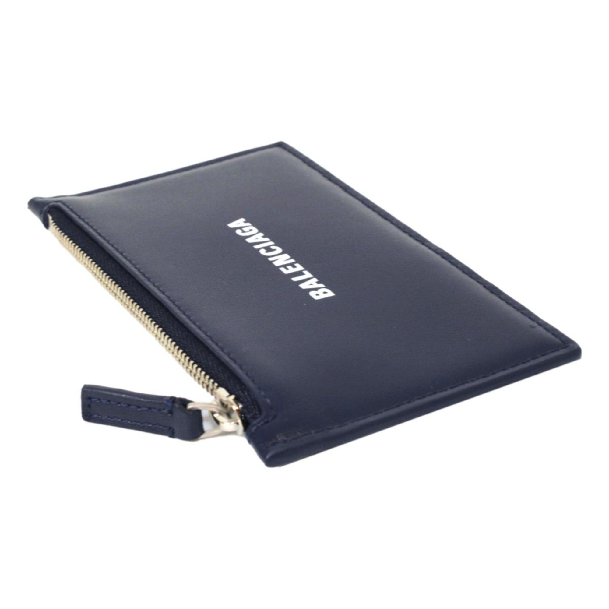 Balenciaga Cash Navy Leather Large Coin Card Holder Wallet 594311 at_Queen_Bee_of_Beverly_Hills