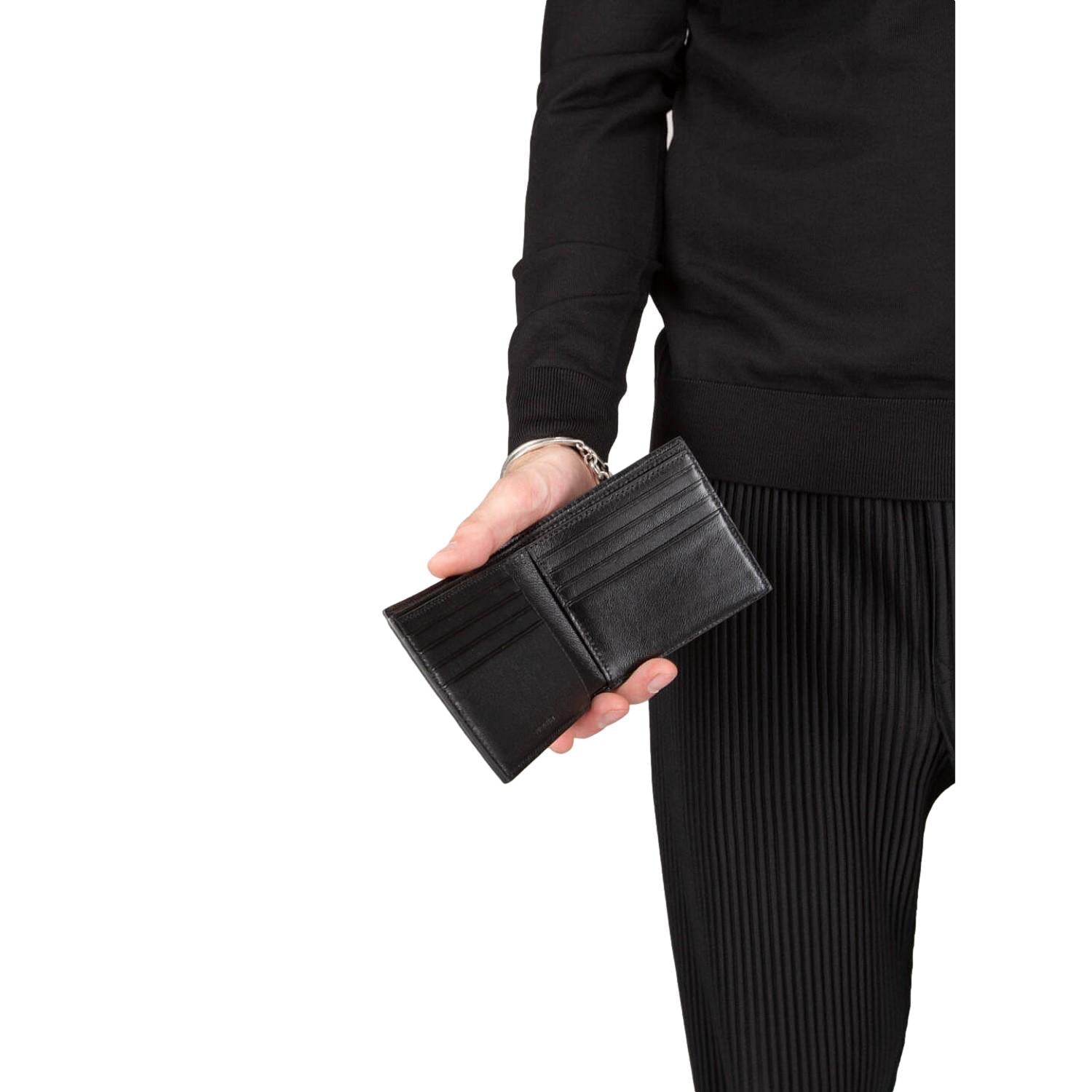 Balenciaga Cash Square Black Calfskin Leather Logo Bifold Wallet 594549 at_Queen_Bee_of_Beverly_Hills