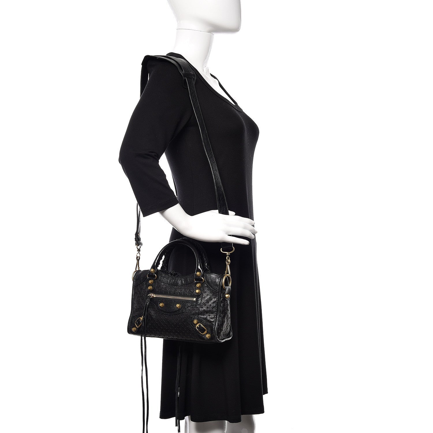 Balenciaga Classic City Black Leather Perforated Mini Satchel Bag 501065 at_Queen_Bee_of_Beverly_Hills