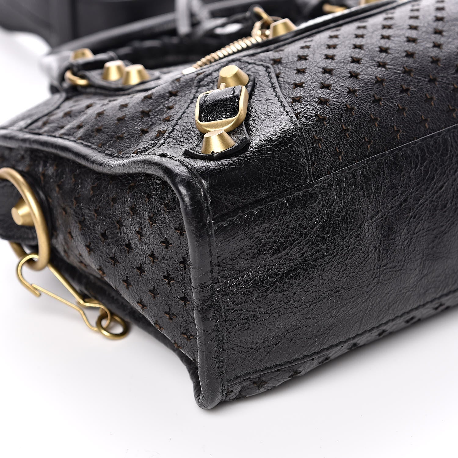 Balenciaga Classic City Black Leather Perforated Mini Satchel Bag 501065 at_Queen_Bee_of_Beverly_Hills