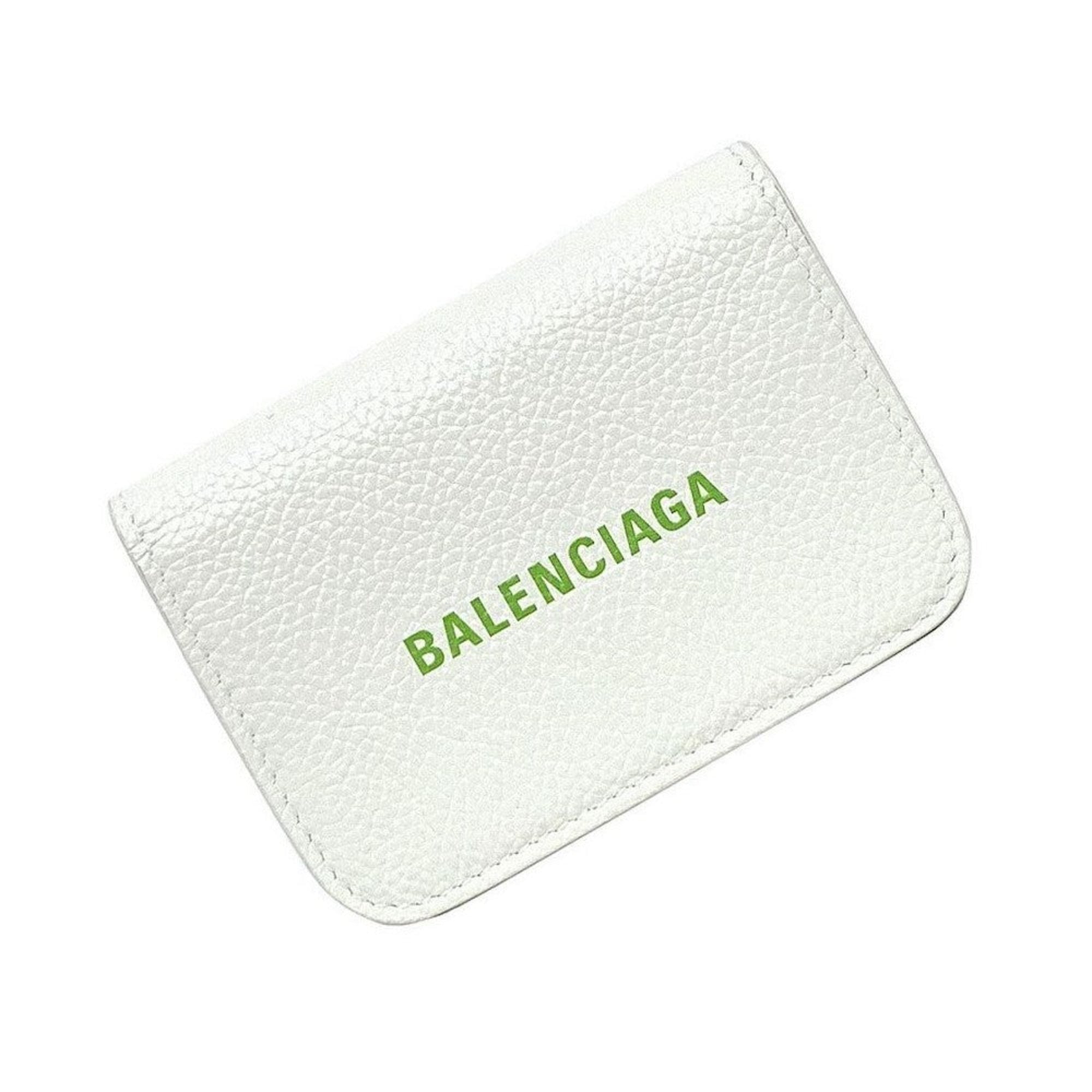 Balenciaga Everyday White Leather Logo Mini Trifold Wallet 593813 at_Queen_Bee_of_Beverly_Hills
