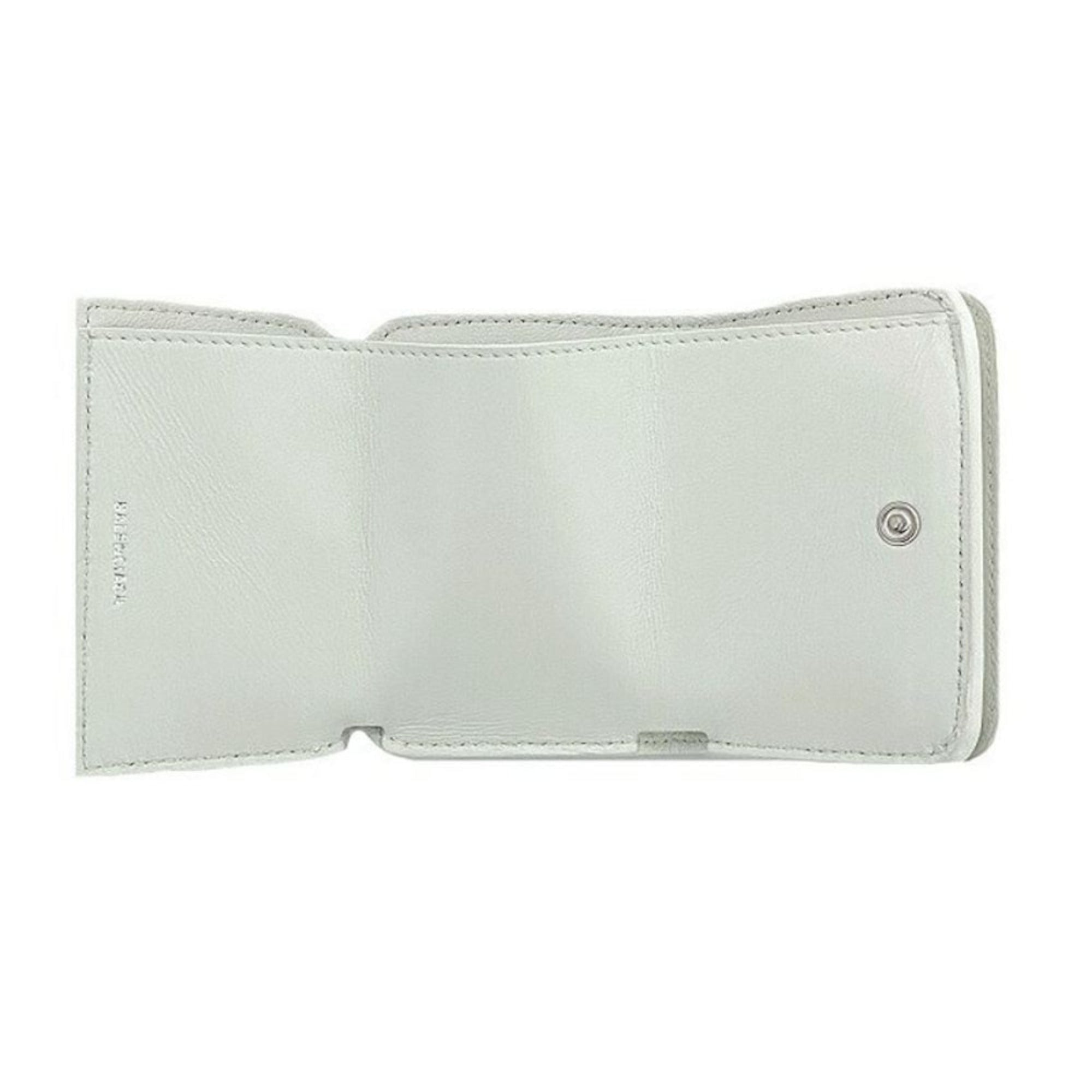 Balenciaga Everyday White Leather Logo Mini Trifold Wallet 593813 at_Queen_Bee_of_Beverly_Hills