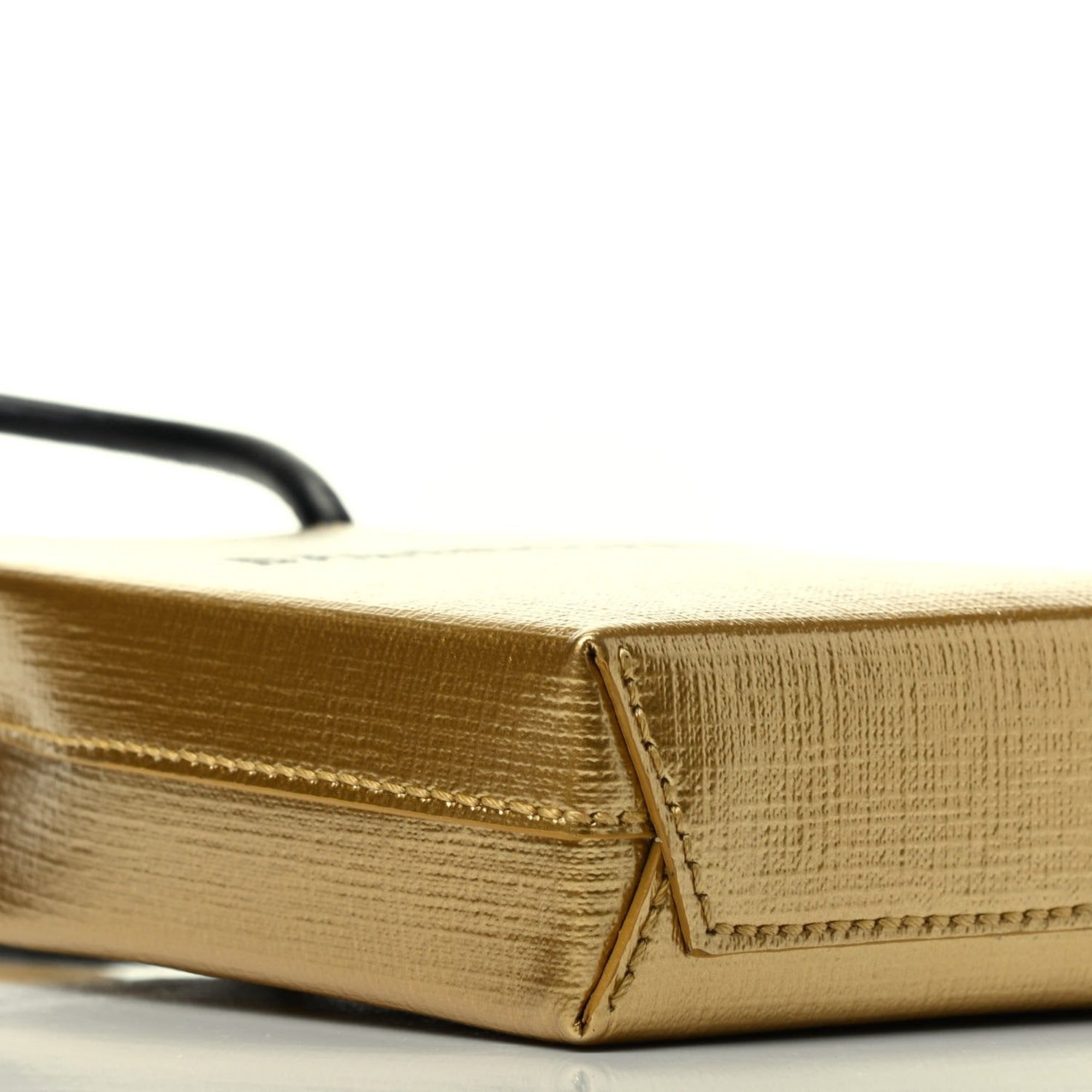 Balenciaga Metallic Gold Calfskin Leather Shopping Crossbody Bag 593826 at_Queen_Bee_of_Beverly_Hills