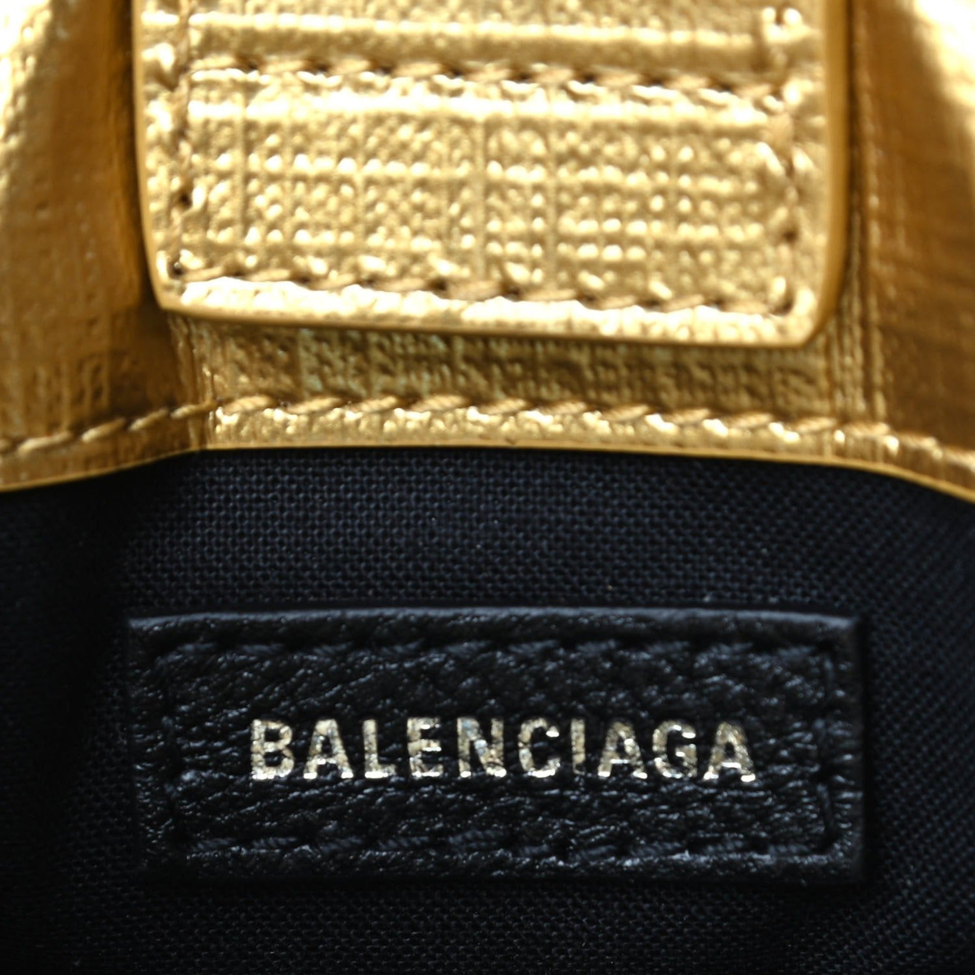 Balenciaga Metallic Gold Calfskin Leather Shopping Crossbody Bag 593826 at_Queen_Bee_of_Beverly_Hills