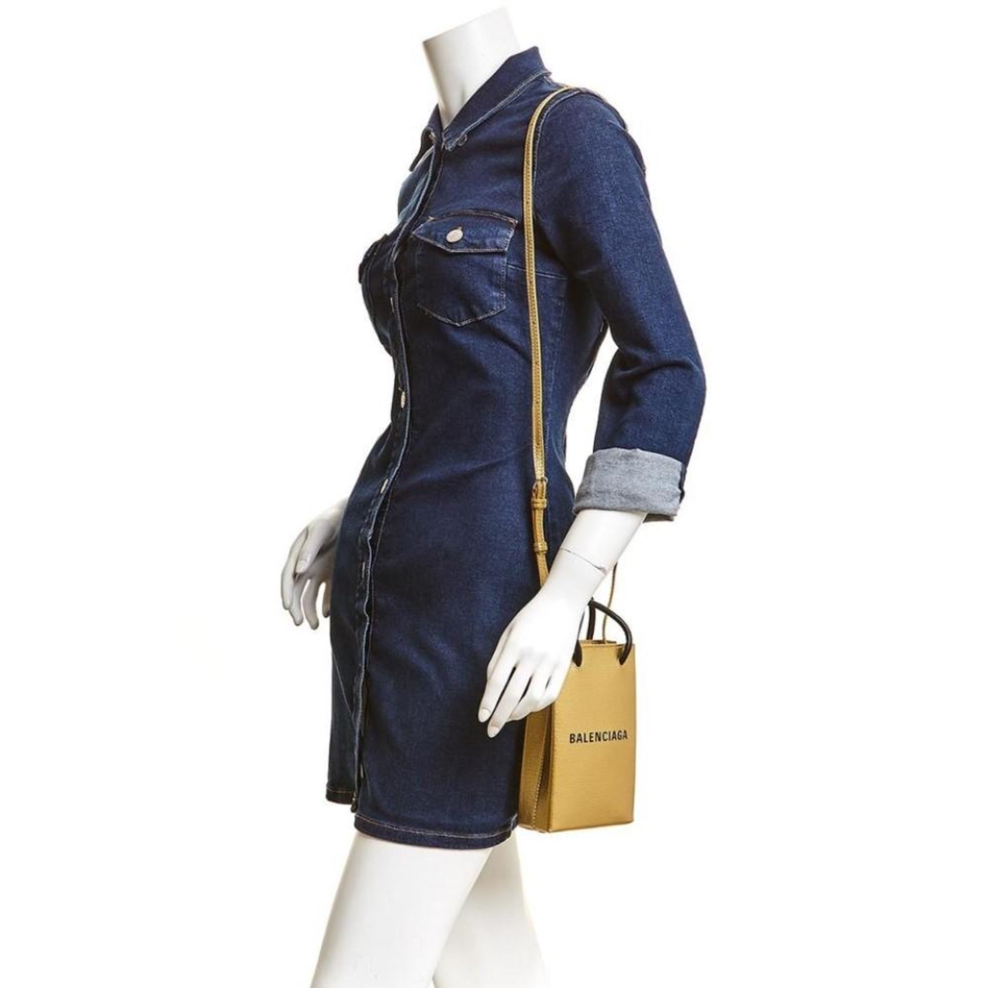Balenciaga Metallic Gold Calfskin Leather Shopping Crossbody Bag 593826 at_Queen_Bee_of_Beverly_Hills