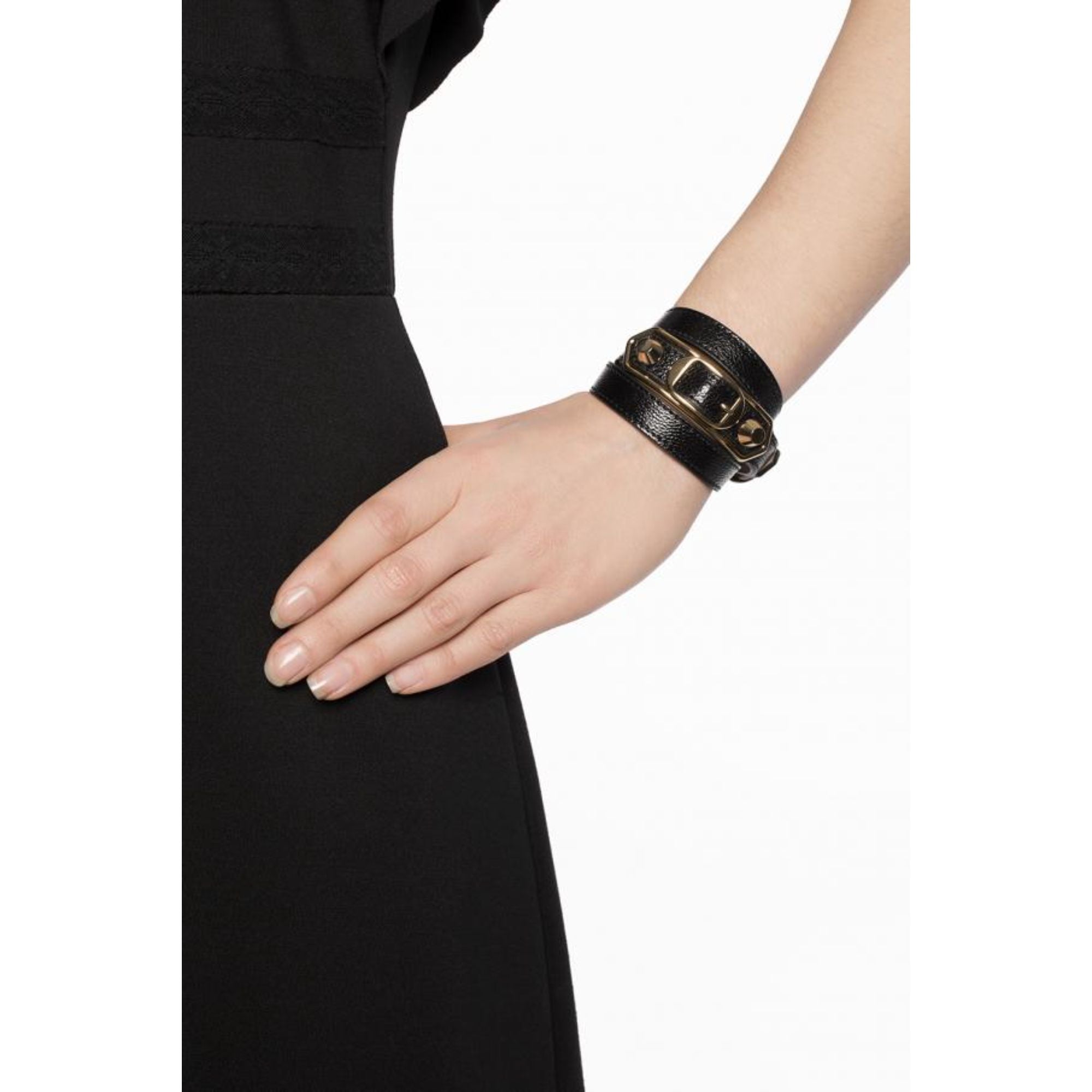 Balenciaga Navy Blue Shiny Leather Wrap Bracelet Medium at_Queen_Bee_of_Beverly_Hills