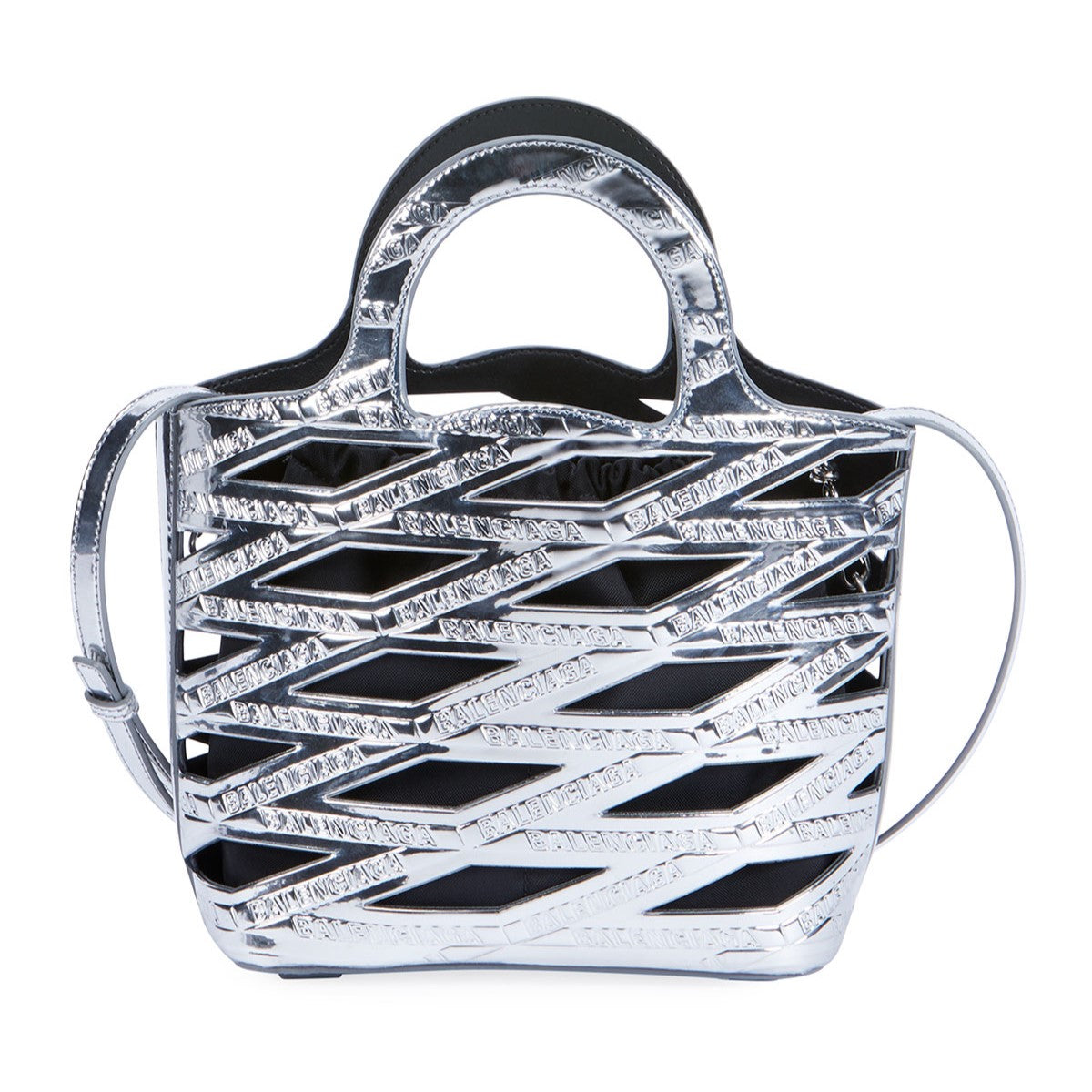 Balenciaga Neo Backet Metallic Silver Leather Small Satchel Bag 630708 at_Queen_Bee_of_Beverly_Hills