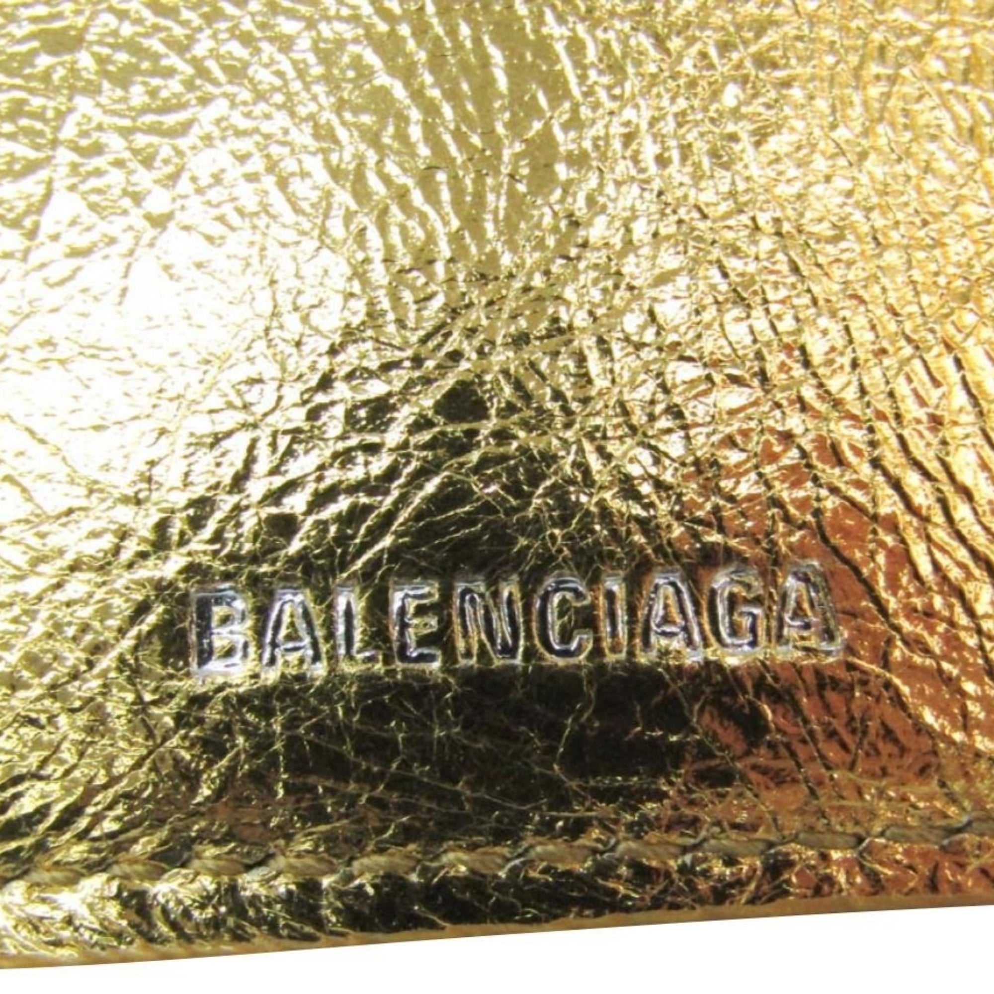Balenciaga Papier Metallic Gold Arena Lambskin Leather Mini Trifold Wallet 391446 at_Queen_Bee_of_Beverly_Hills