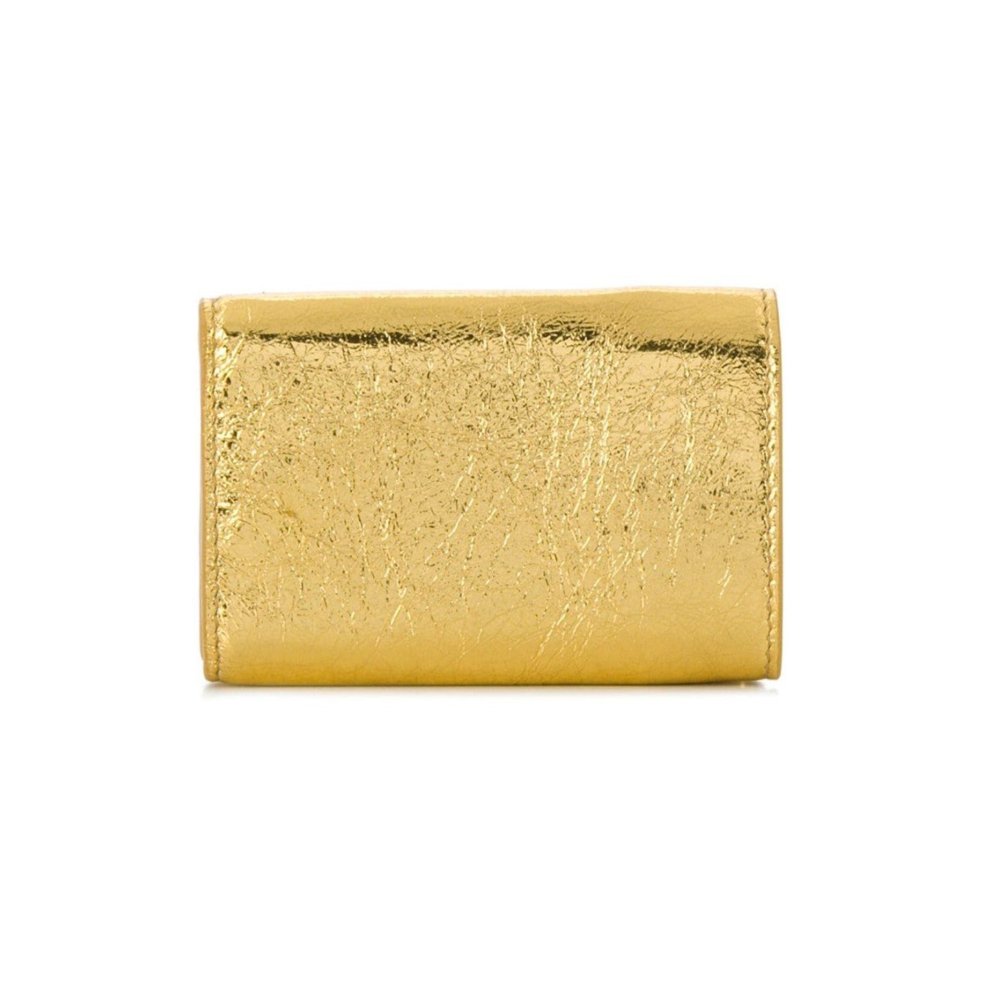 Balenciaga Papier Metallic Gold Arena Lambskin Leather Mini Trifold Wallet 391446 at_Queen_Bee_of_Beverly_Hills