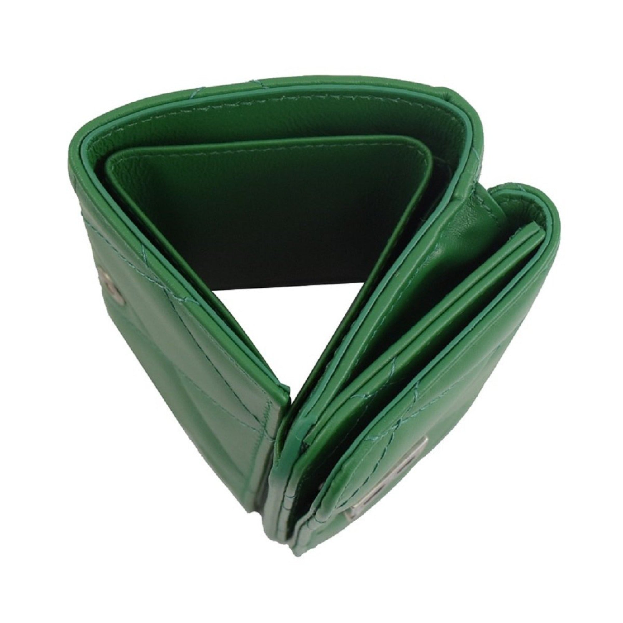 Balenciaga Touch Leaf Green Nappa Leather Quilted Mini Trifold Wallet 617781 at_Queen_Bee_of_Beverly_Hills
