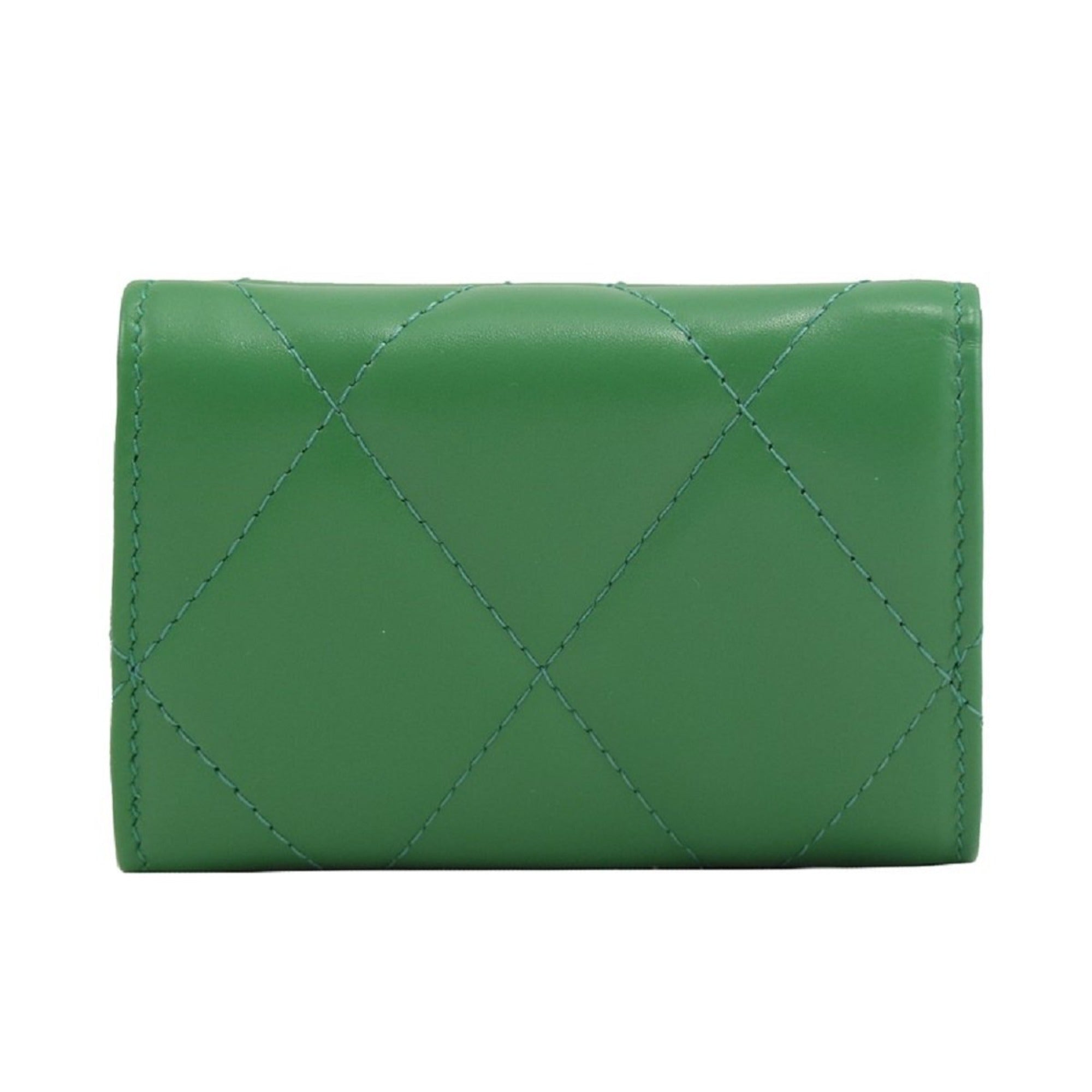 Balenciaga Touch Leaf Green Nappa Leather Quilted Mini Trifold Wallet 617781 at_Queen_Bee_of_Beverly_Hills