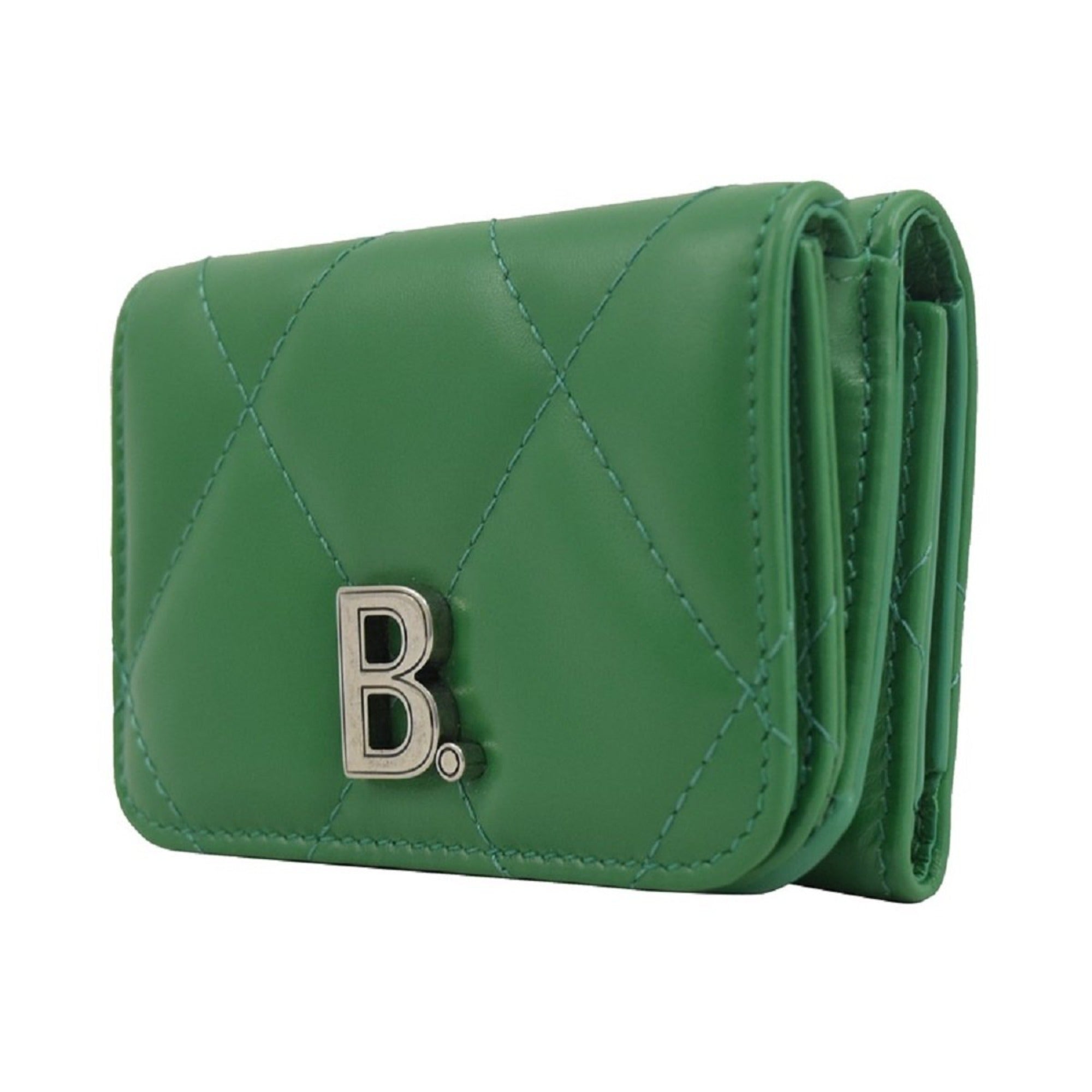 Balenciaga Touch Leaf Green Nappa Leather Quilted Mini Trifold Wallet 617781 at_Queen_Bee_of_Beverly_Hills