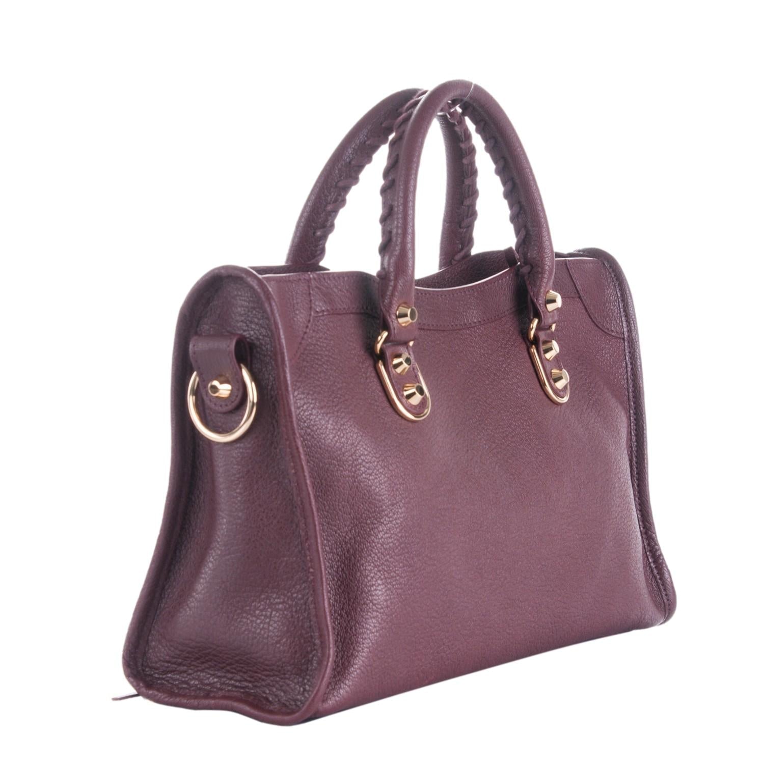 Balenicaga City Prune Purple Shiny Goat Leather Small Shoulder Bag 432831 at_Queen_Bee_of_Beverly_Hills