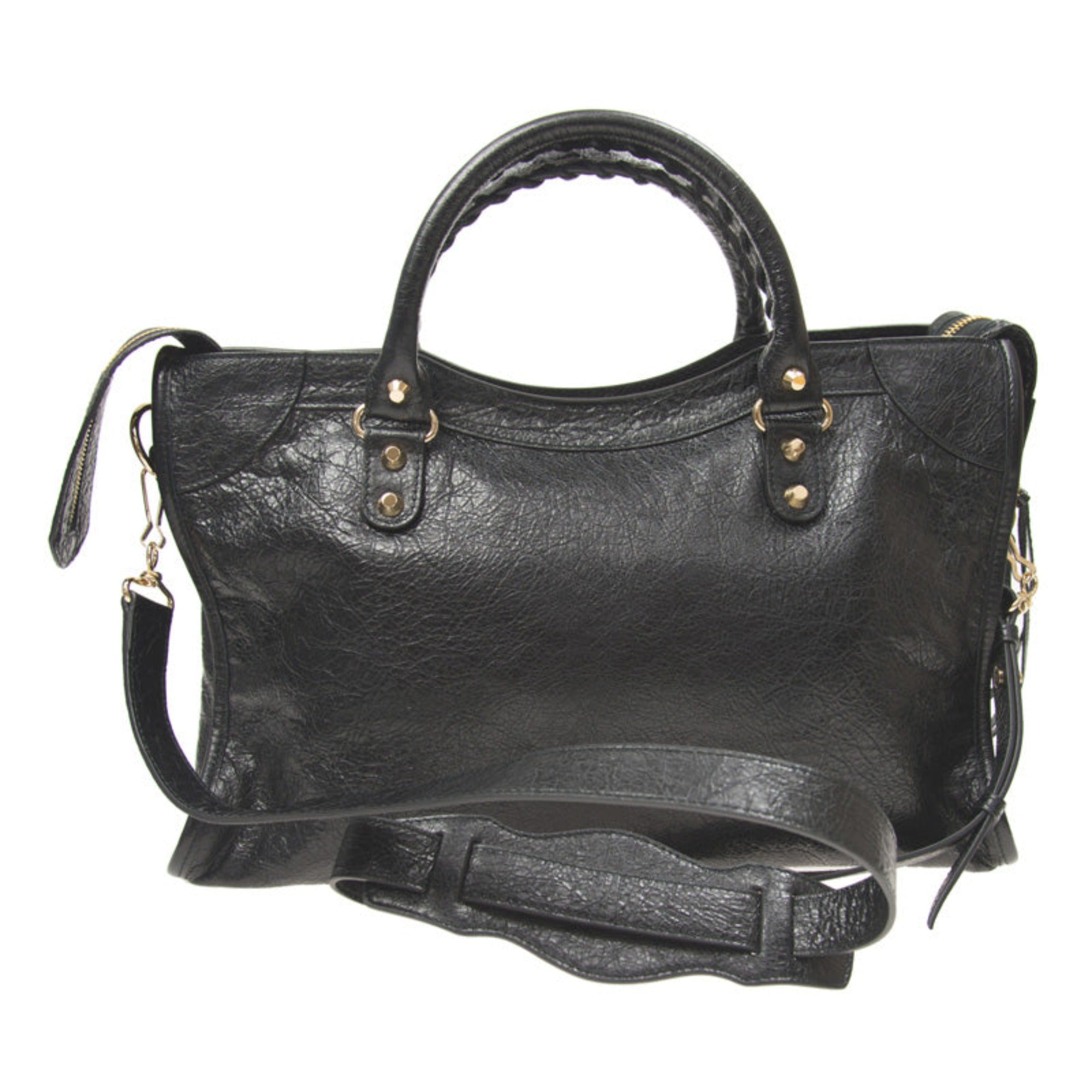 Balenicaga Classic City Grey Shiny Arena Leather Shoulder Bag 505550 at_Queen_Bee_of_Beverly_Hills
