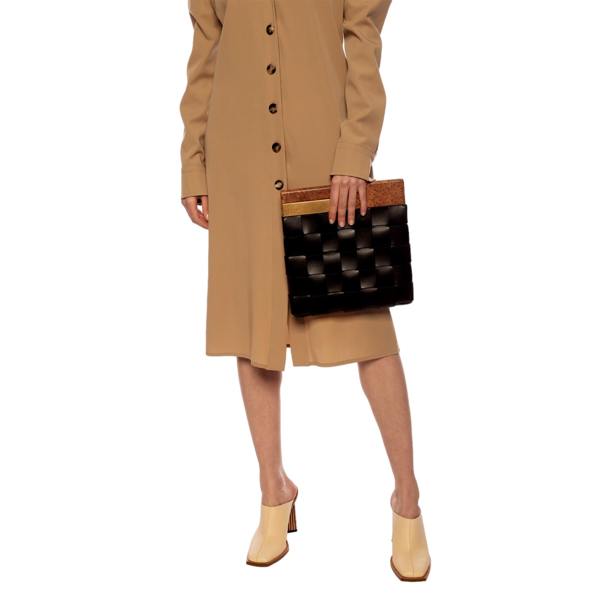 `Bottega Veneta 'BV SNAP'  Mogano Black Clutch 618131 at_Queen_Bee_of_Beverly_Hills