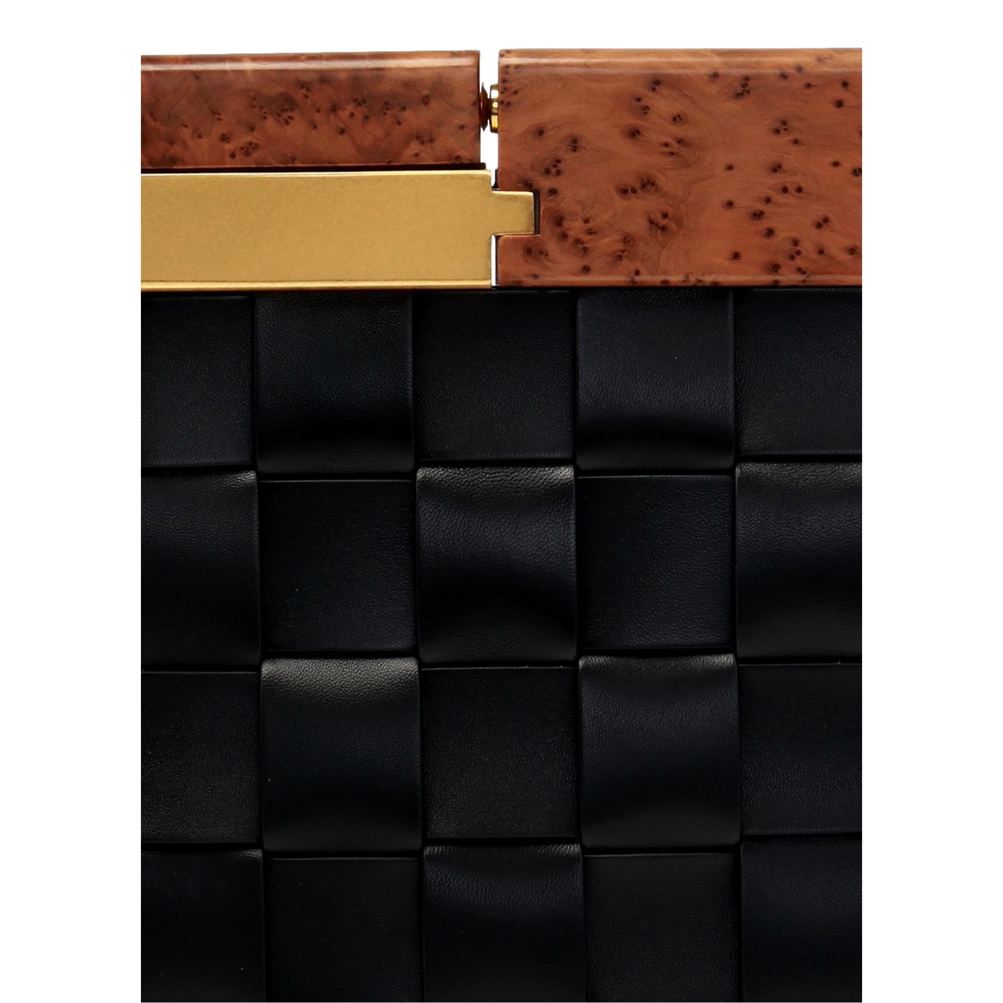 `Bottega Veneta 'BV SNAP'  Mogano Black Clutch 618131 at_Queen_Bee_of_Beverly_Hills