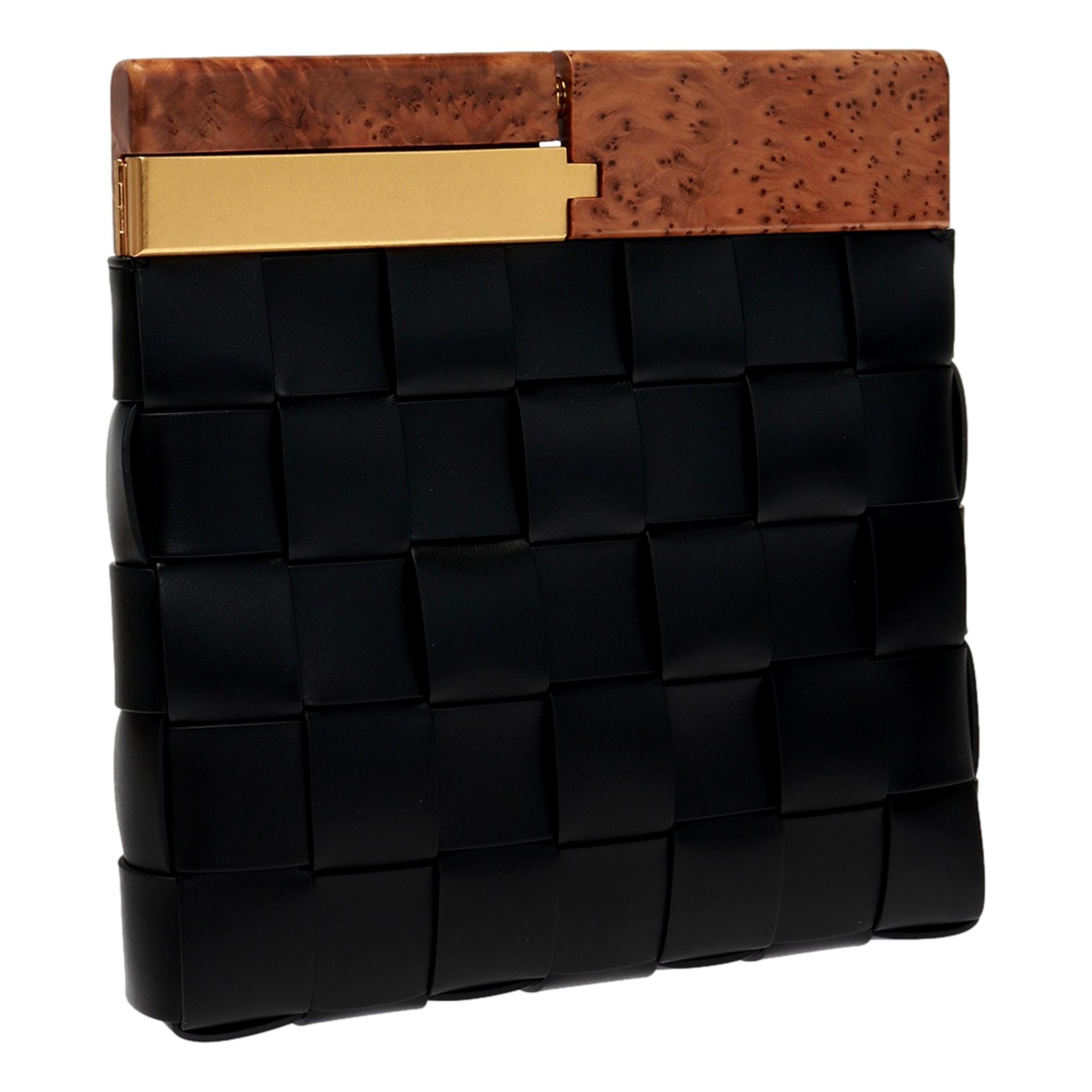 `Bottega Veneta 'BV SNAP'  Mogano Black Clutch 618131 at_Queen_Bee_of_Beverly_Hills