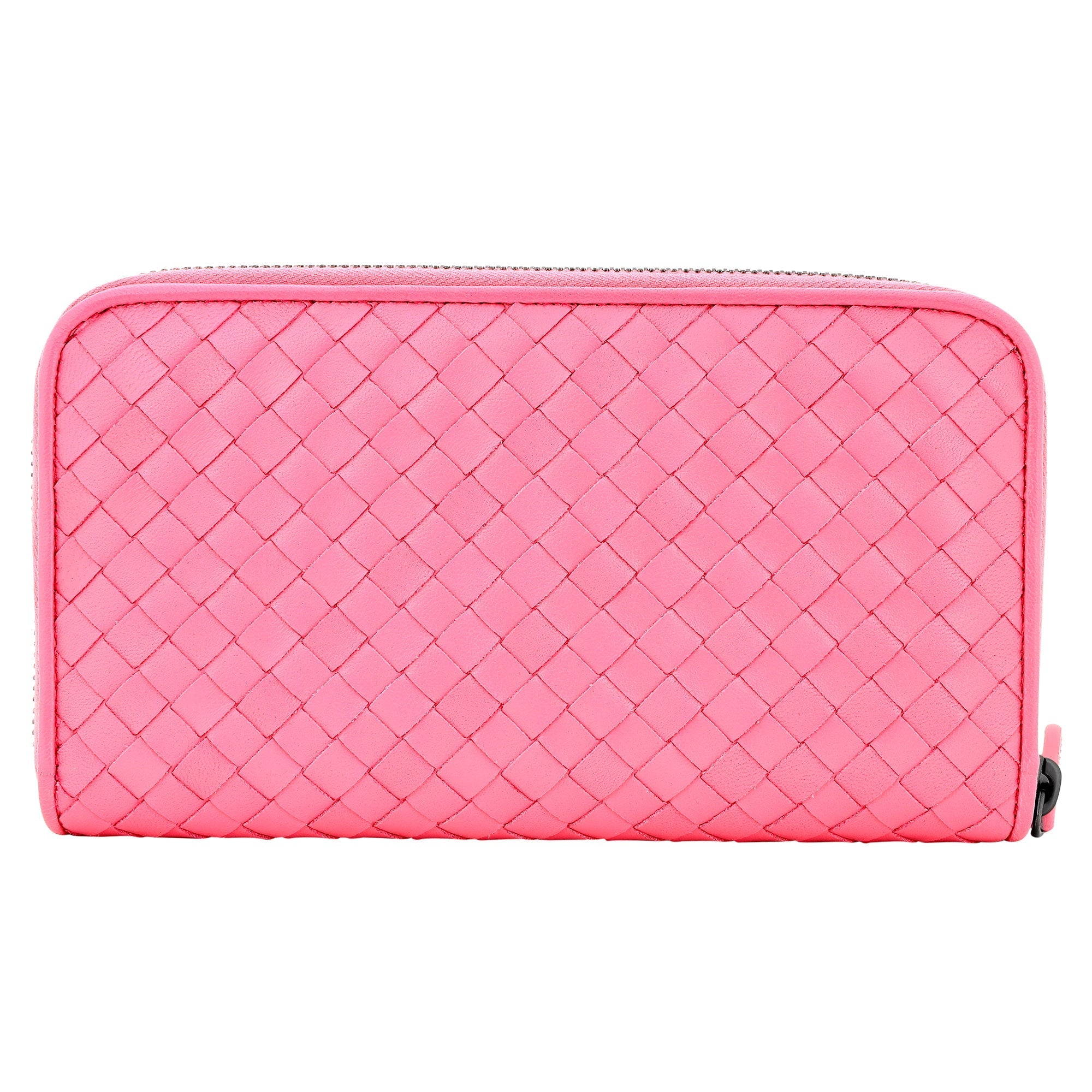 Bottega Veneta Intrecciato Zipper French Calf Leather Wallet Pink at_Queen_Bee_of_Beverly_Hills