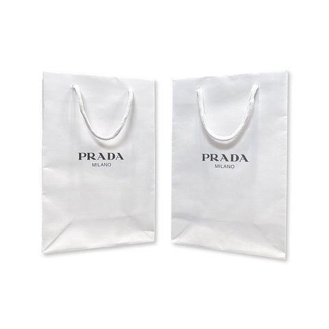 Brand New Prada Logo White Paper Designer Shopping Gift Bag Small Set of 2 at_Queen_Bee_of_Beverly_Hills