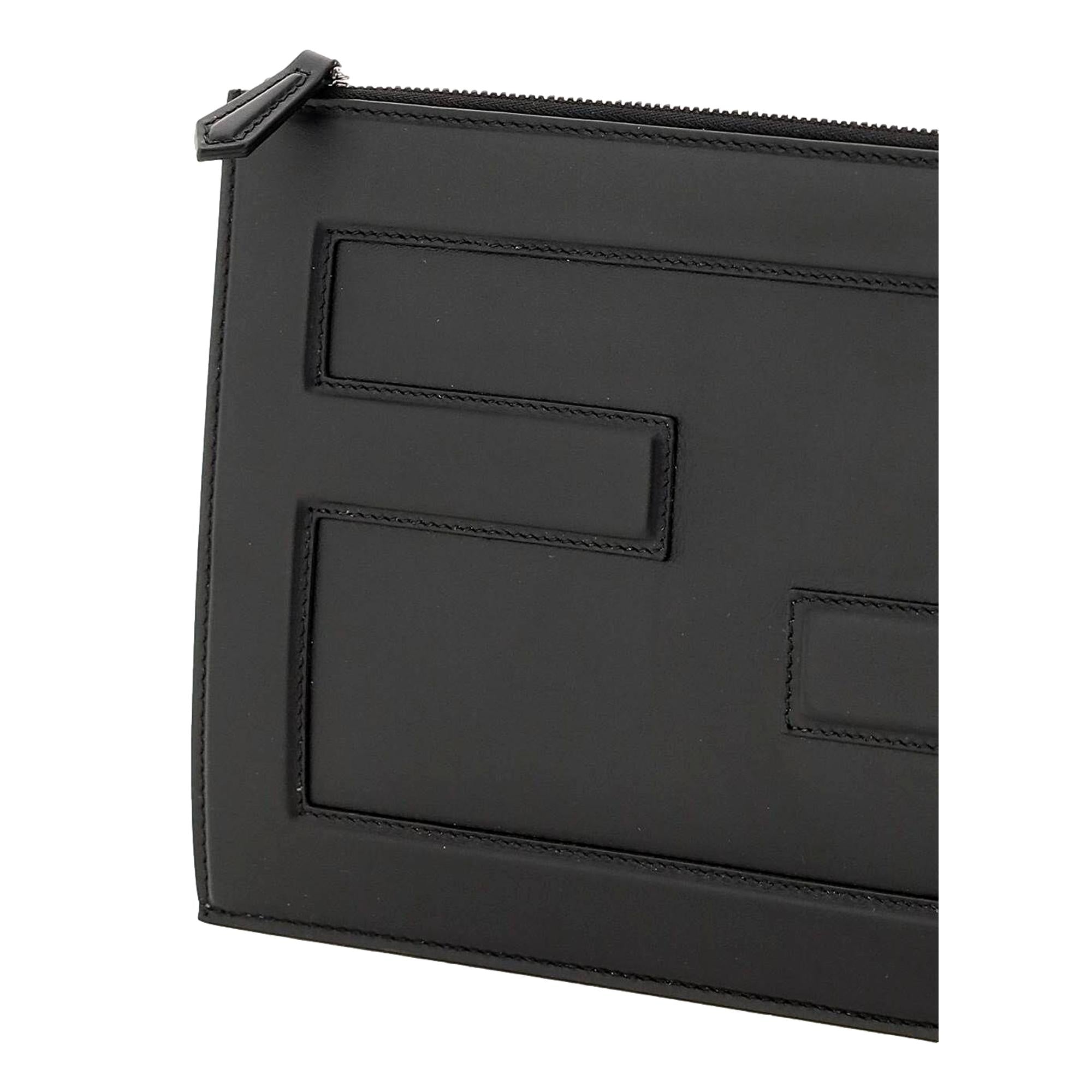 Fendi Baguette Black Calf Leather Embossed Clutch 7N0115 at_Queen_Bee_of_Beverly_Hills