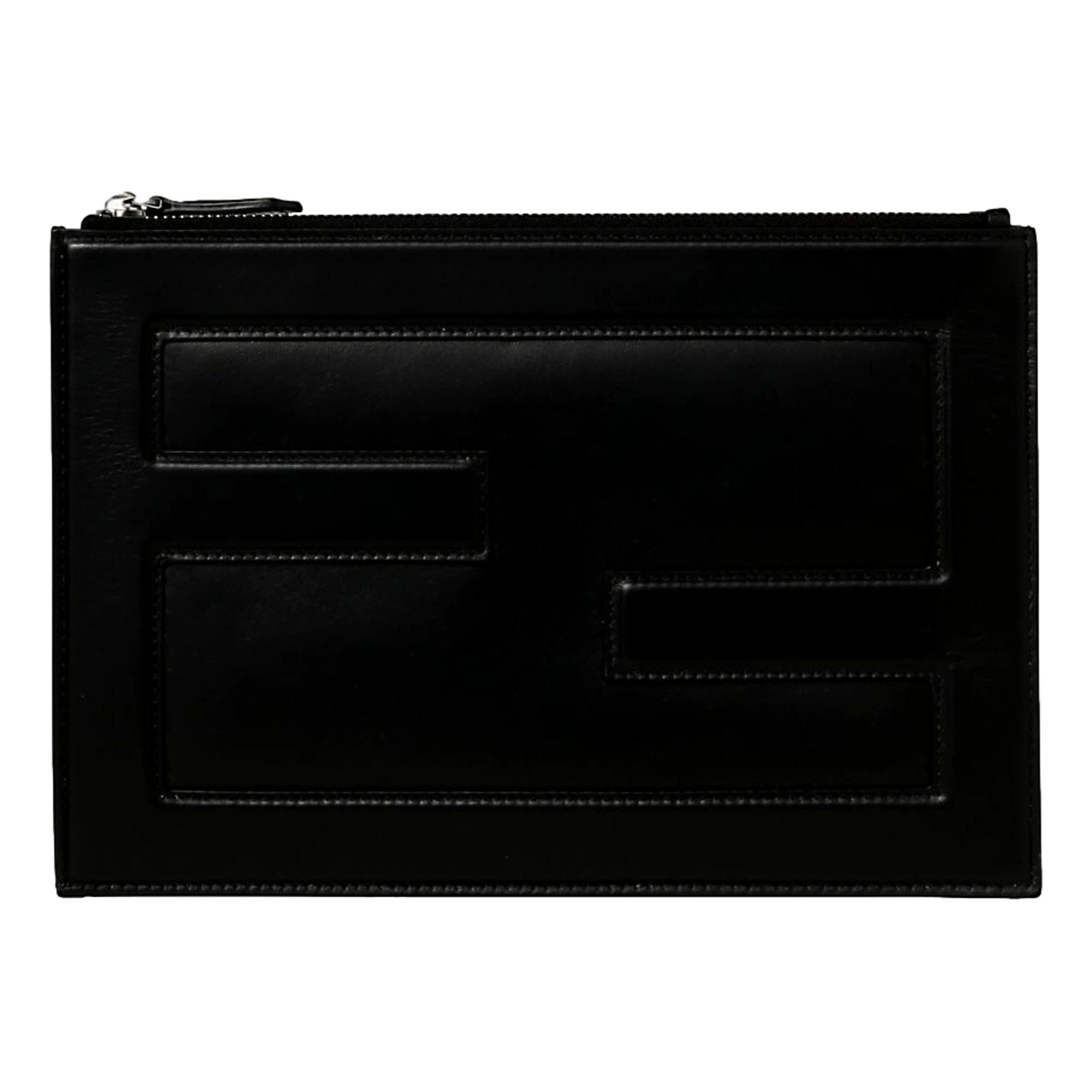 Fendi Baguette Black Calf Leather Embossed Clutch 7N0115 at_Queen_Bee_of_Beverly_Hills