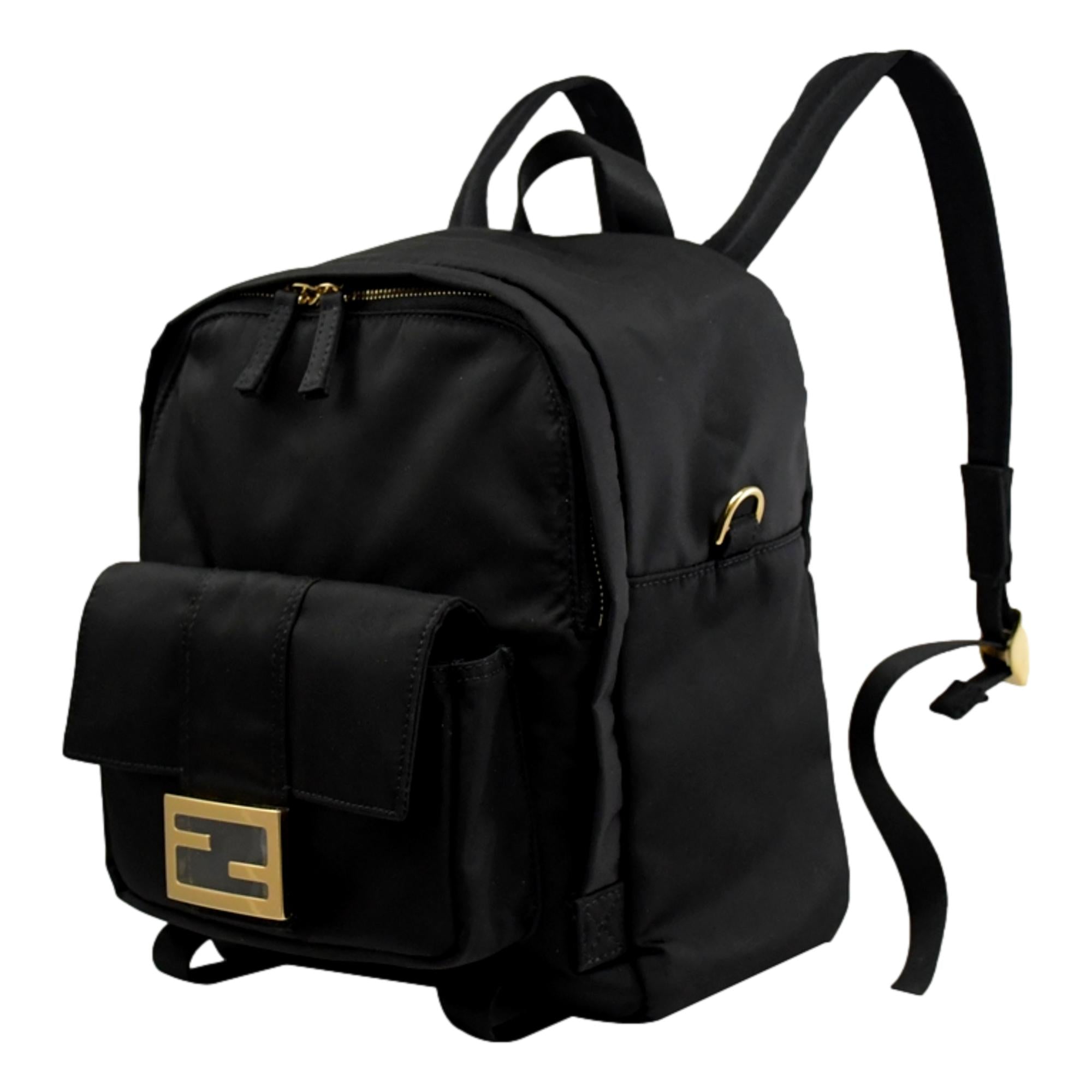 Fendi Baguette Logo Black Nylon Backpack 8BZ048 at_Queen_Bee_of_Beverly_Hills