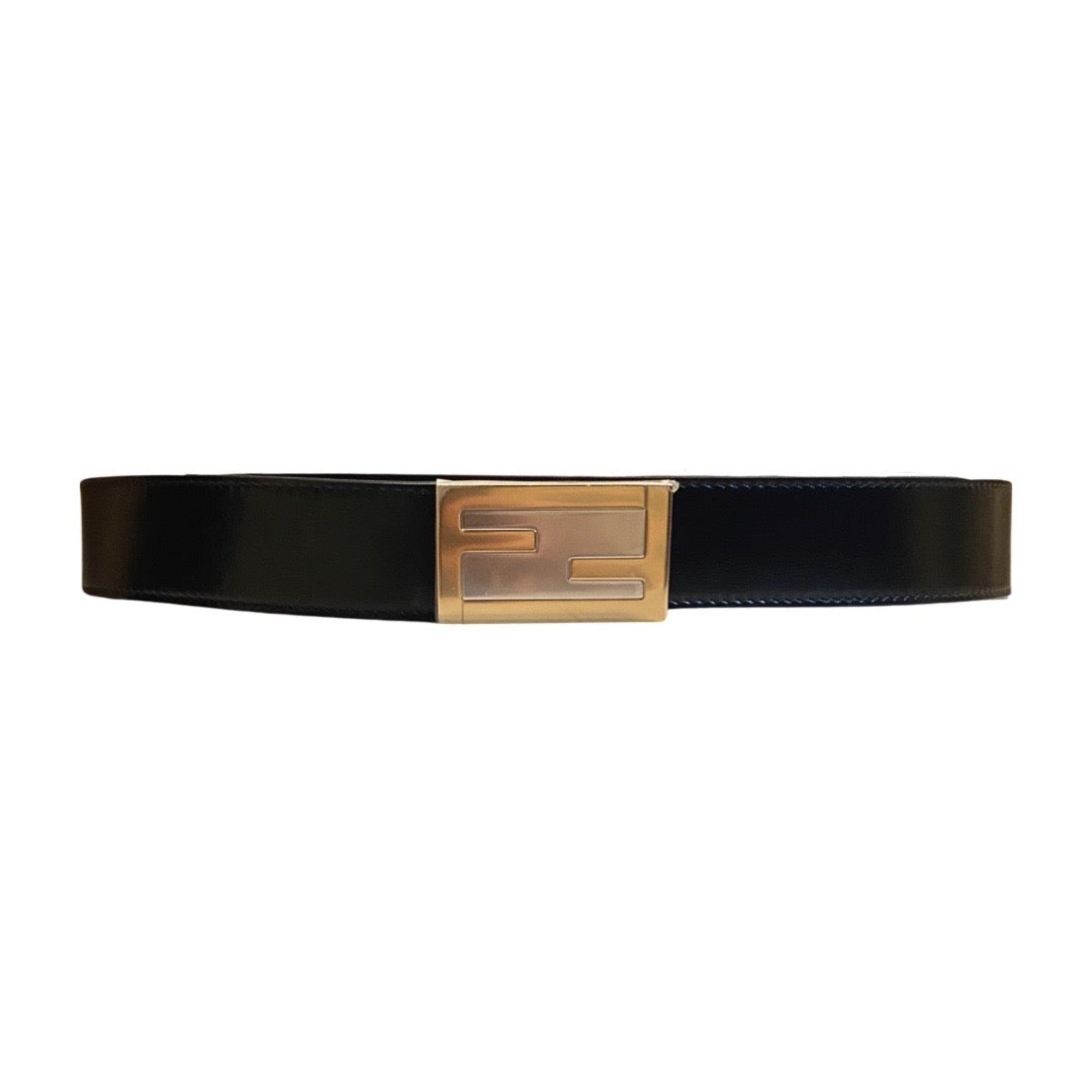 Fendi Black Smooth Calf Leather Gold Logo Buckle 110 7C0436 at_Queen_Bee_of_Beverly_Hills