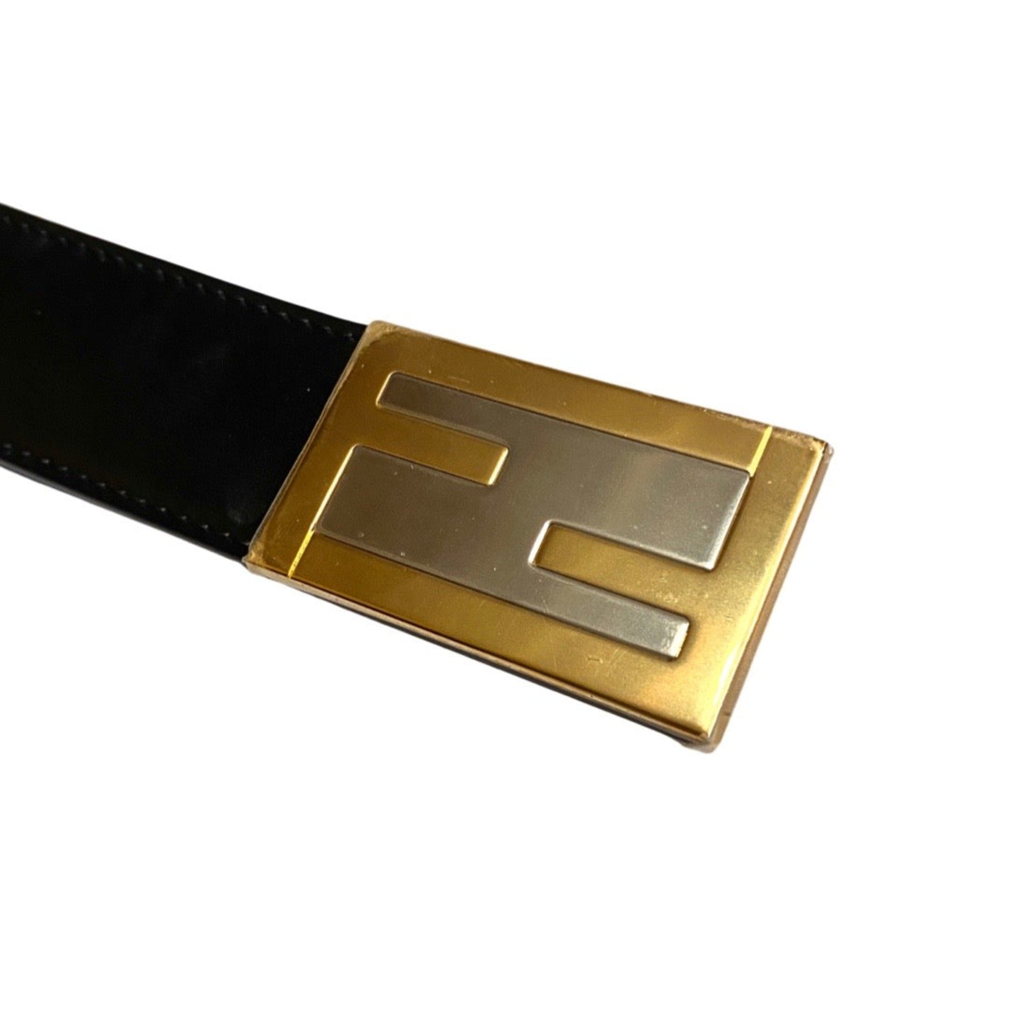 Fendi Black Smooth Calf Leather Gold Logo Buckle 110 7C0436 at_Queen_Bee_of_Beverly_Hills