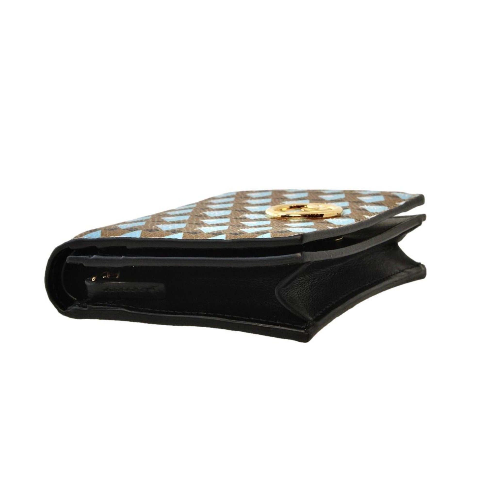 Fendi Calf Leather F Logo Blue Brown Small Bifold Wallet 8M0420 at_Queen_Bee_of_Beverly_Hills