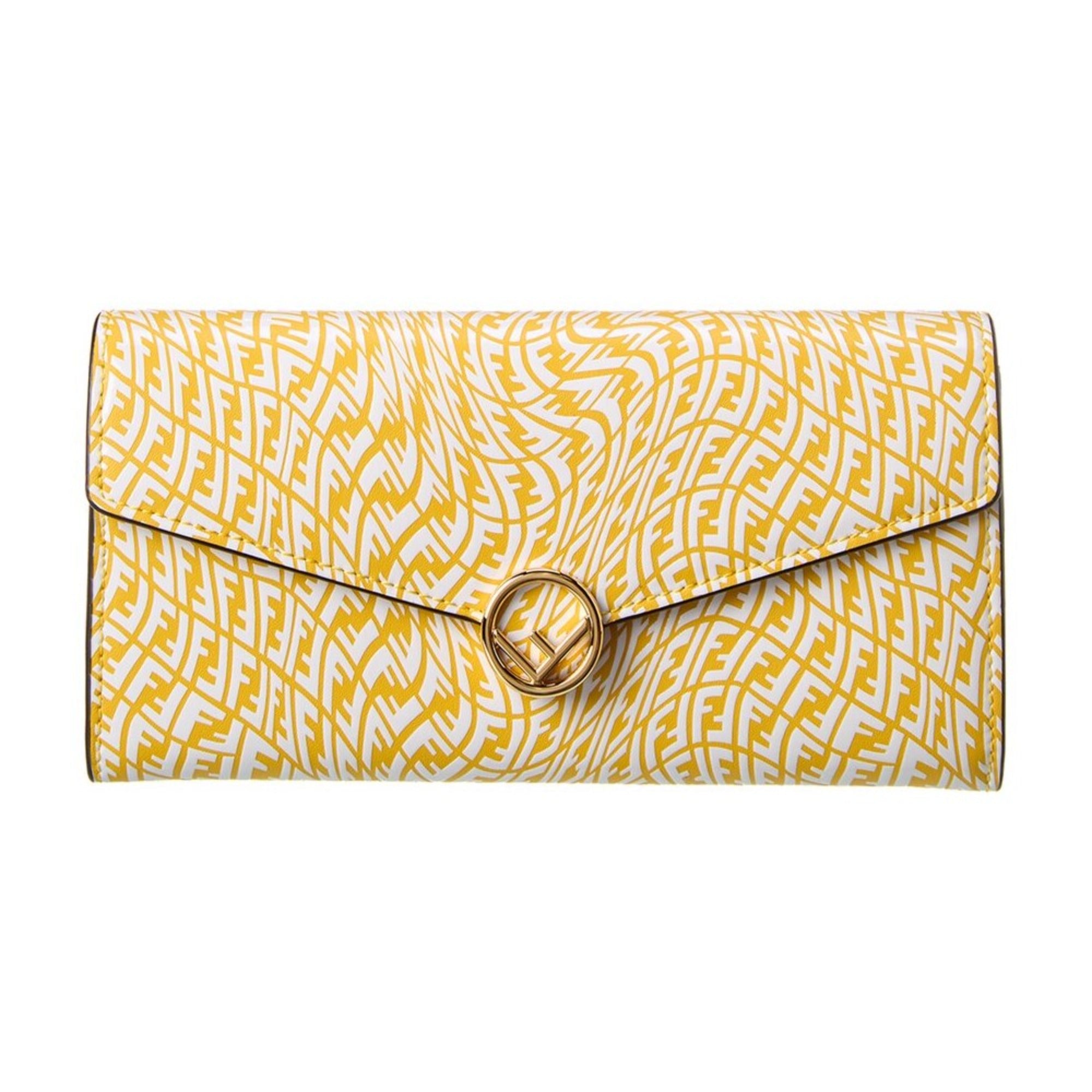 Fendi F is Fendi Yellow Leather Vertigo Print Long Wallet 8M0251 at_Queen_Bee_of_Beverly_Hills