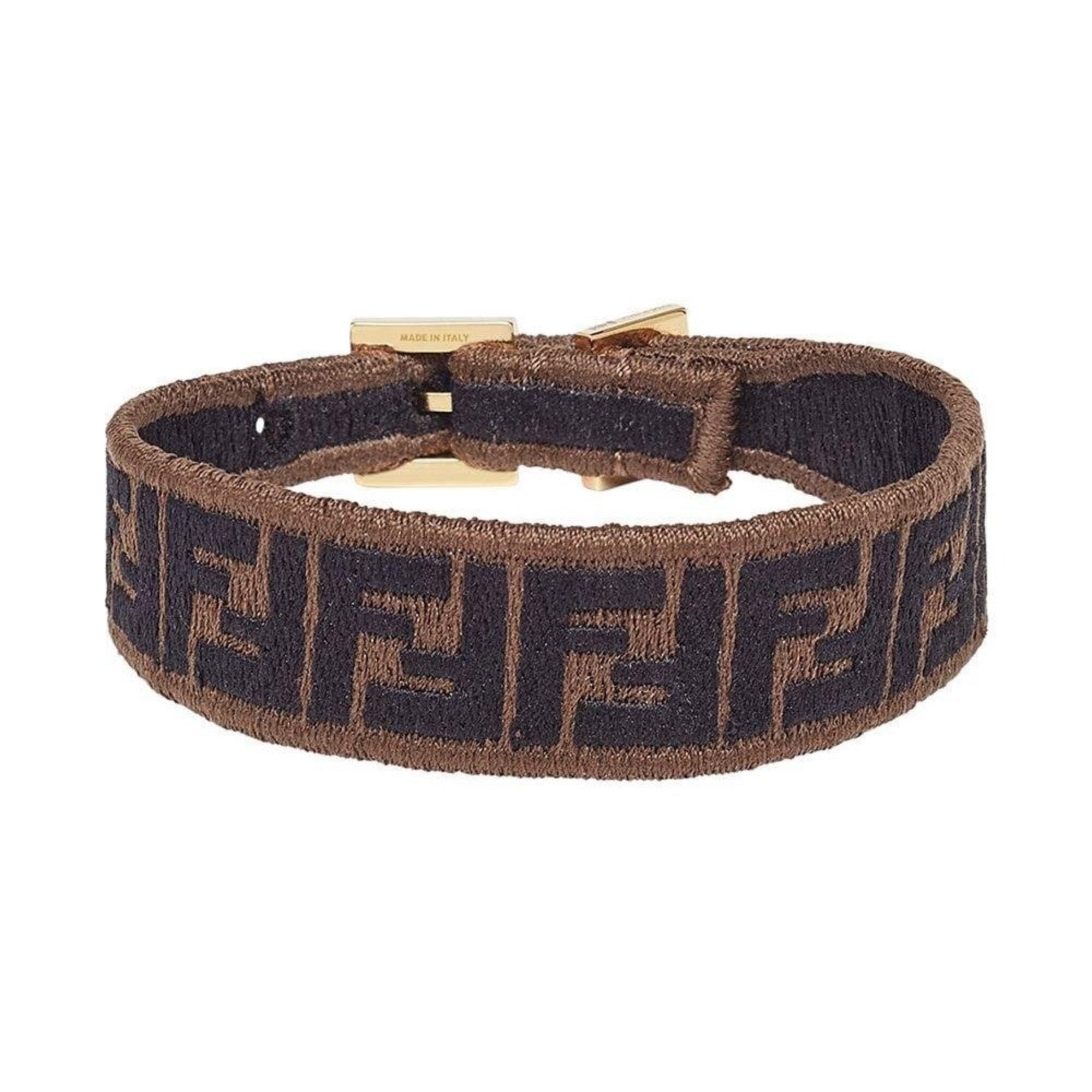 Fendi FF Embroidered Brown Cyber Blue Kit Bracelet 8AH256 at_Queen_Bee_of_Beverly_Hills