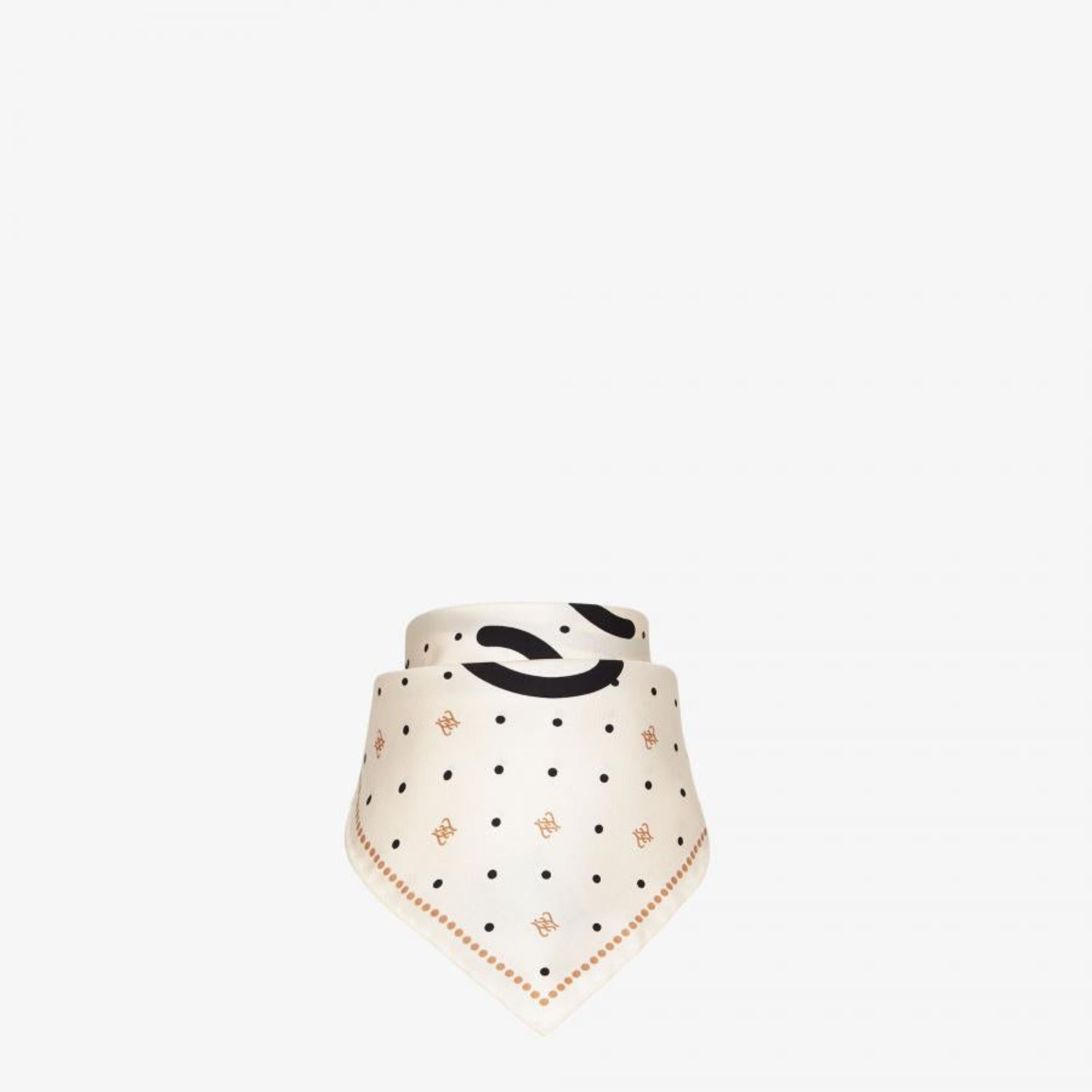 Fendi FF Karligraphy Black Logo Ivory Silk Scarf 33 cm FXT337 at_Queen_Bee_of_Beverly_Hills