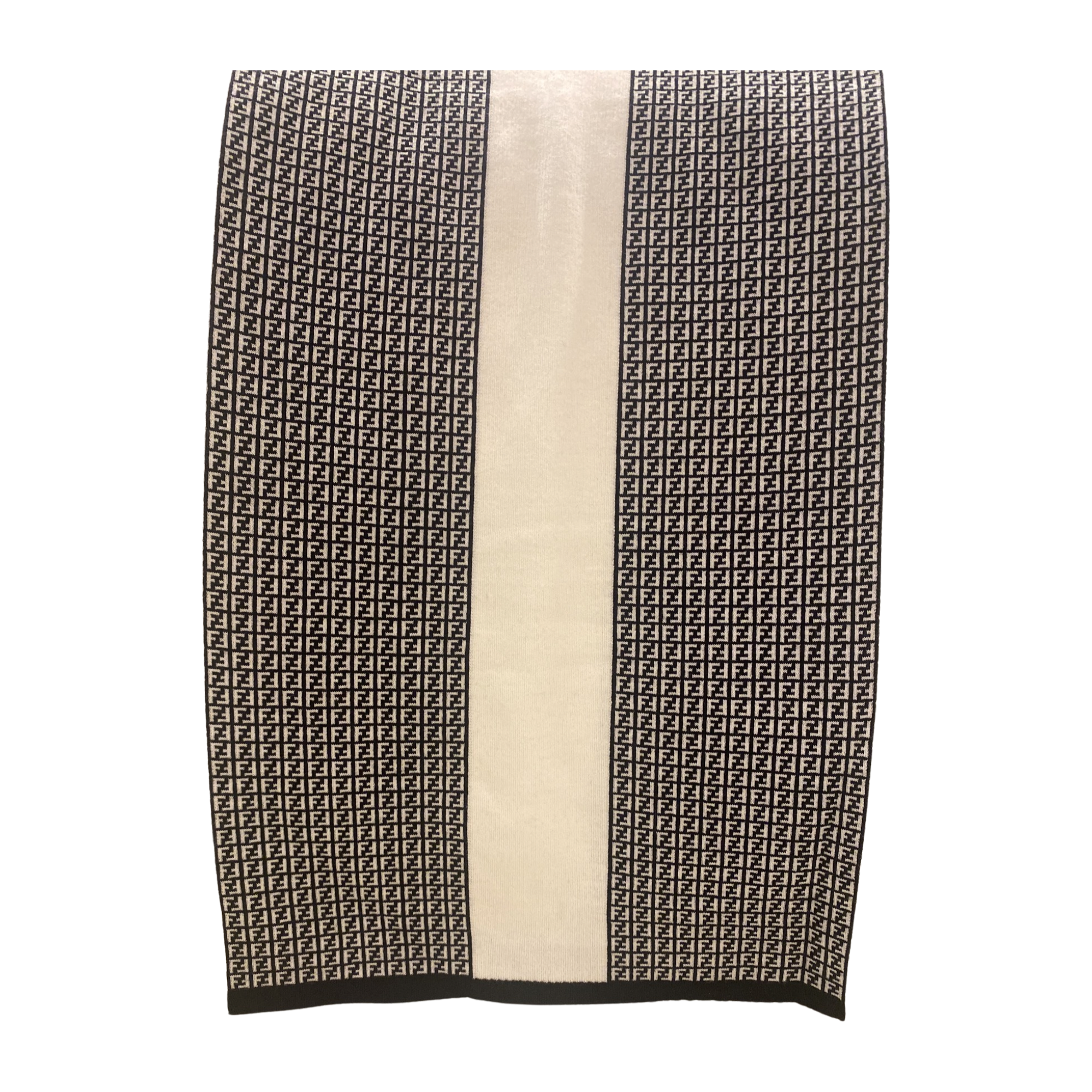 Fendi FF Print Nero and Bianco Knitted Wool Scarf FXQ056 at_Queen_Bee_of_Beverly_Hills