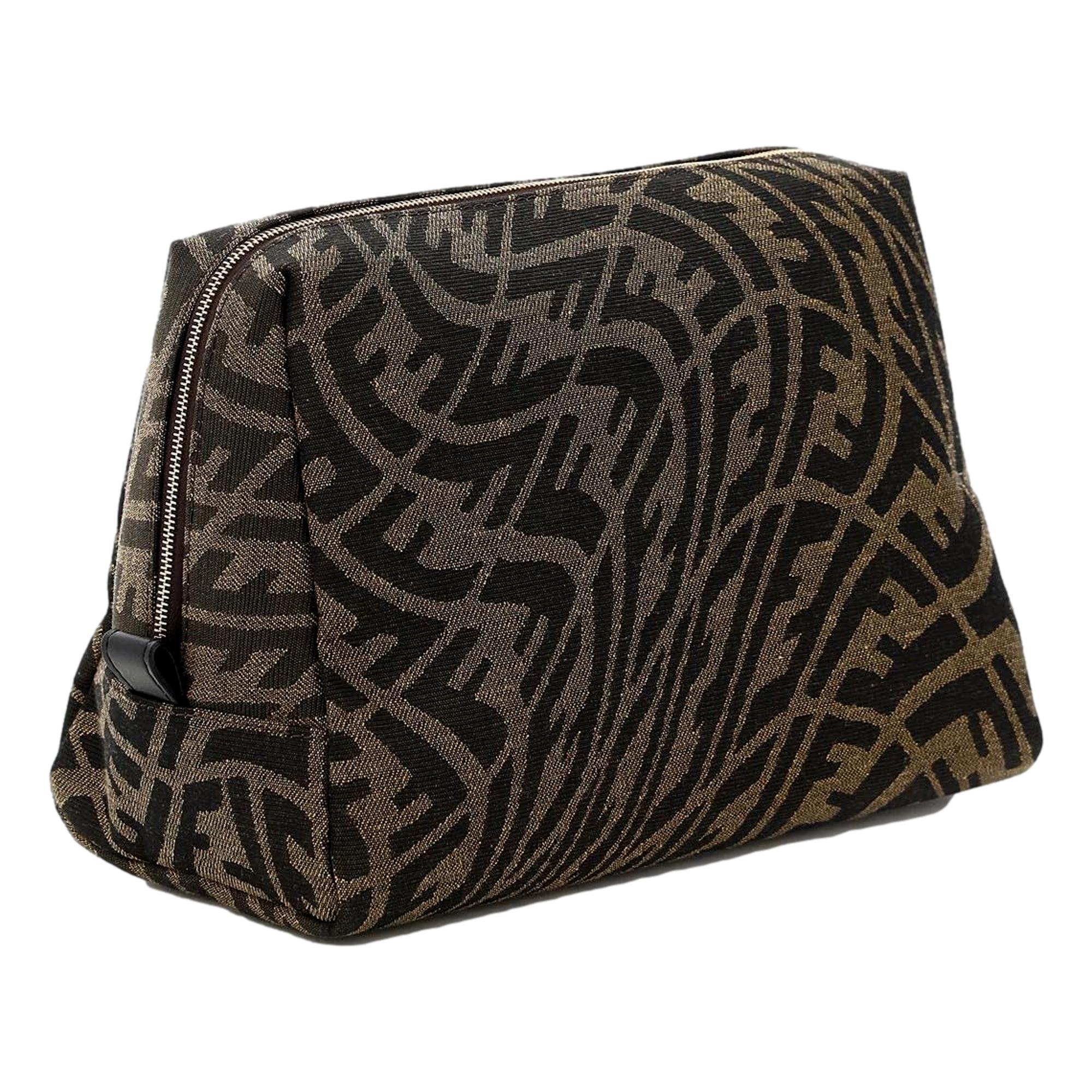 Fendi FF Vertigo Brown Coated Canvas Small Beauty Pouch 8N0179 at_Queen_Bee_of_Beverly_Hills