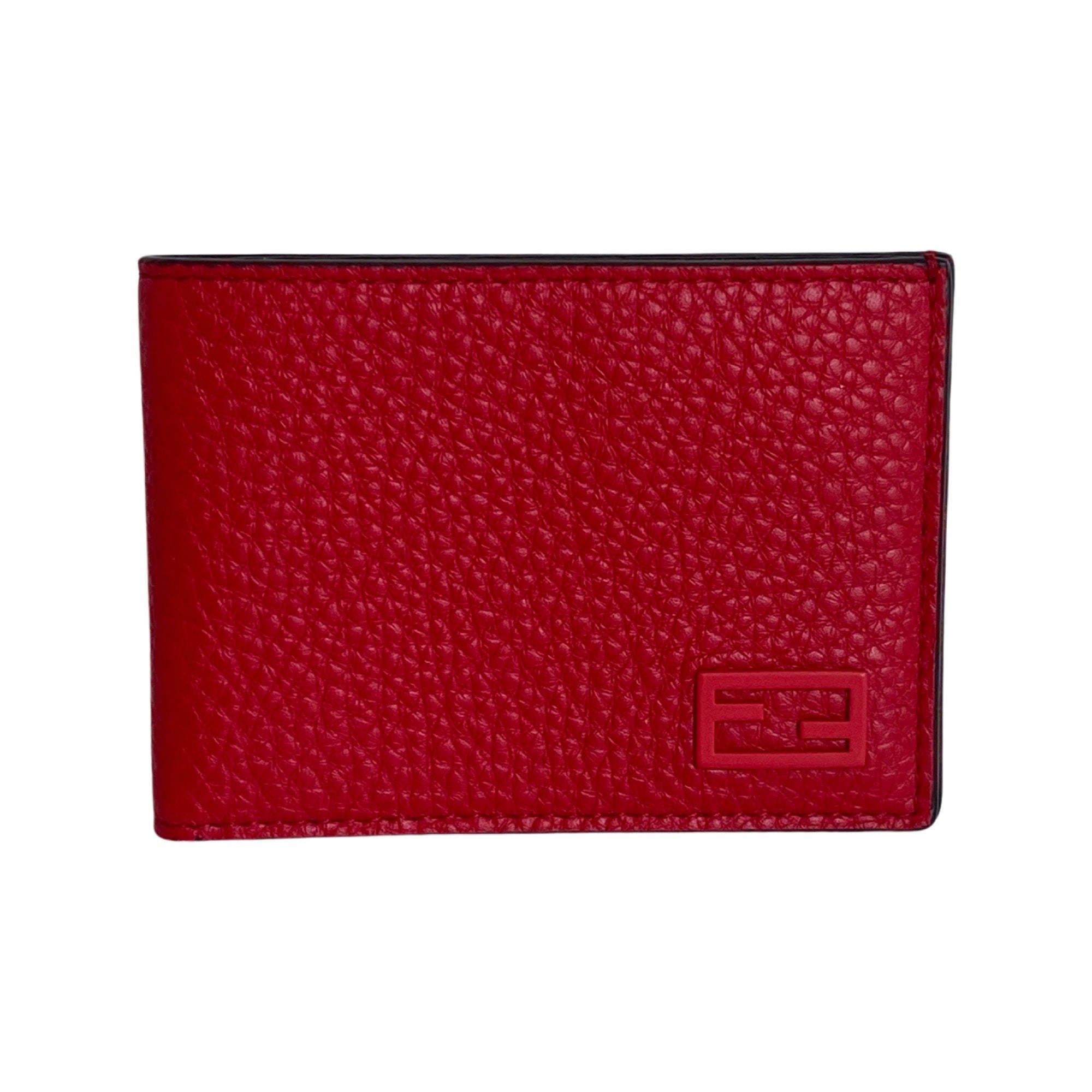 Fendi Red Grained Leather FF Logo Bifold Wallet 7M0303 at_Queen_Bee_of_Beverly_Hills