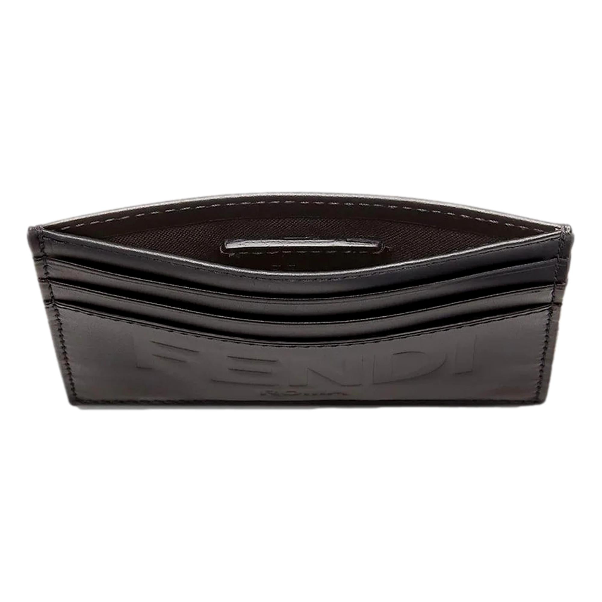 Fendi Roma Black Calfskin Leather Embossed Logo Card Case Wallet 7M0164 at_Queen_Bee_of_Beverly_Hills