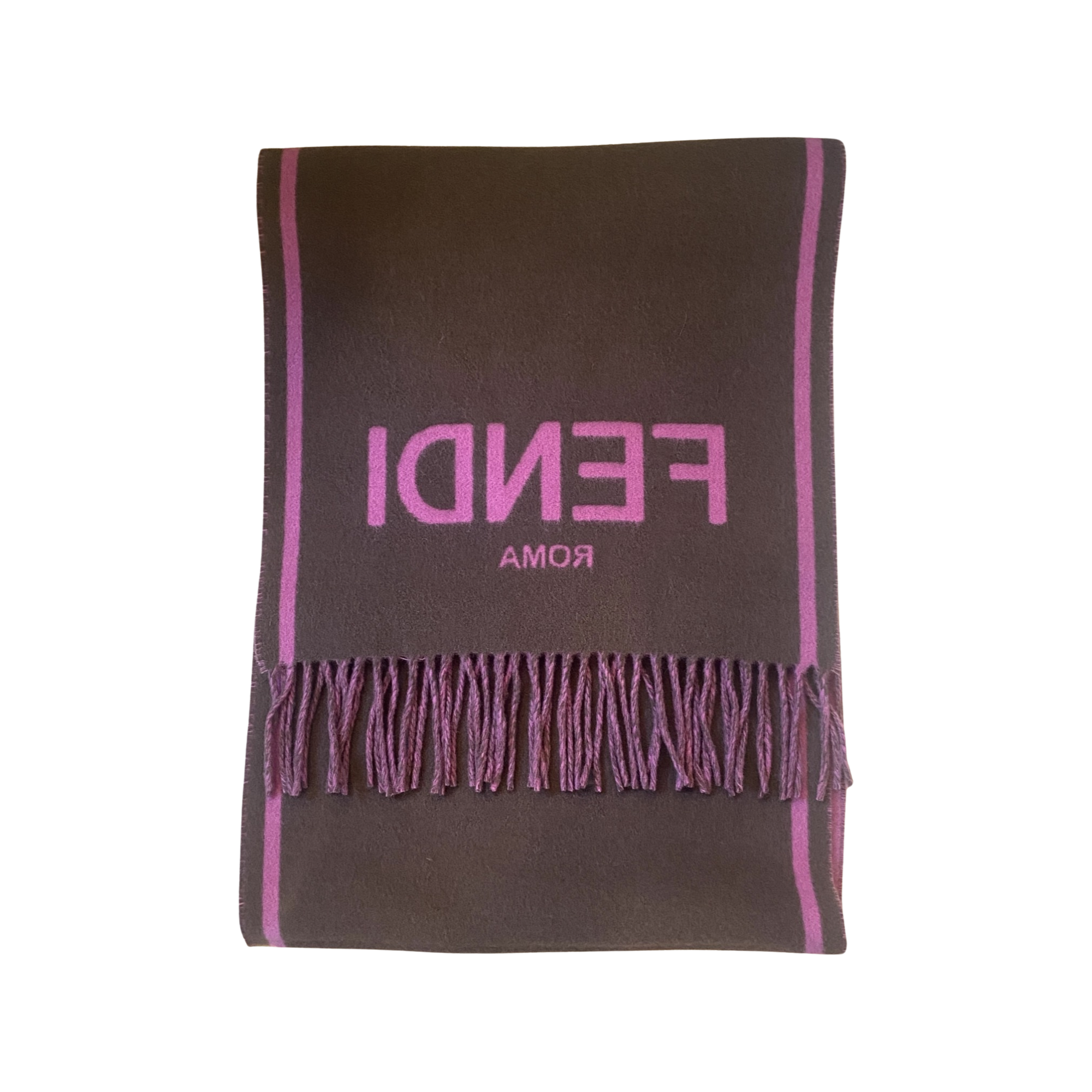 Fendi Roma Cashmere Scarf Purple Grey Logo FXT322 at_Queen_Bee_of_Beverly_Hills