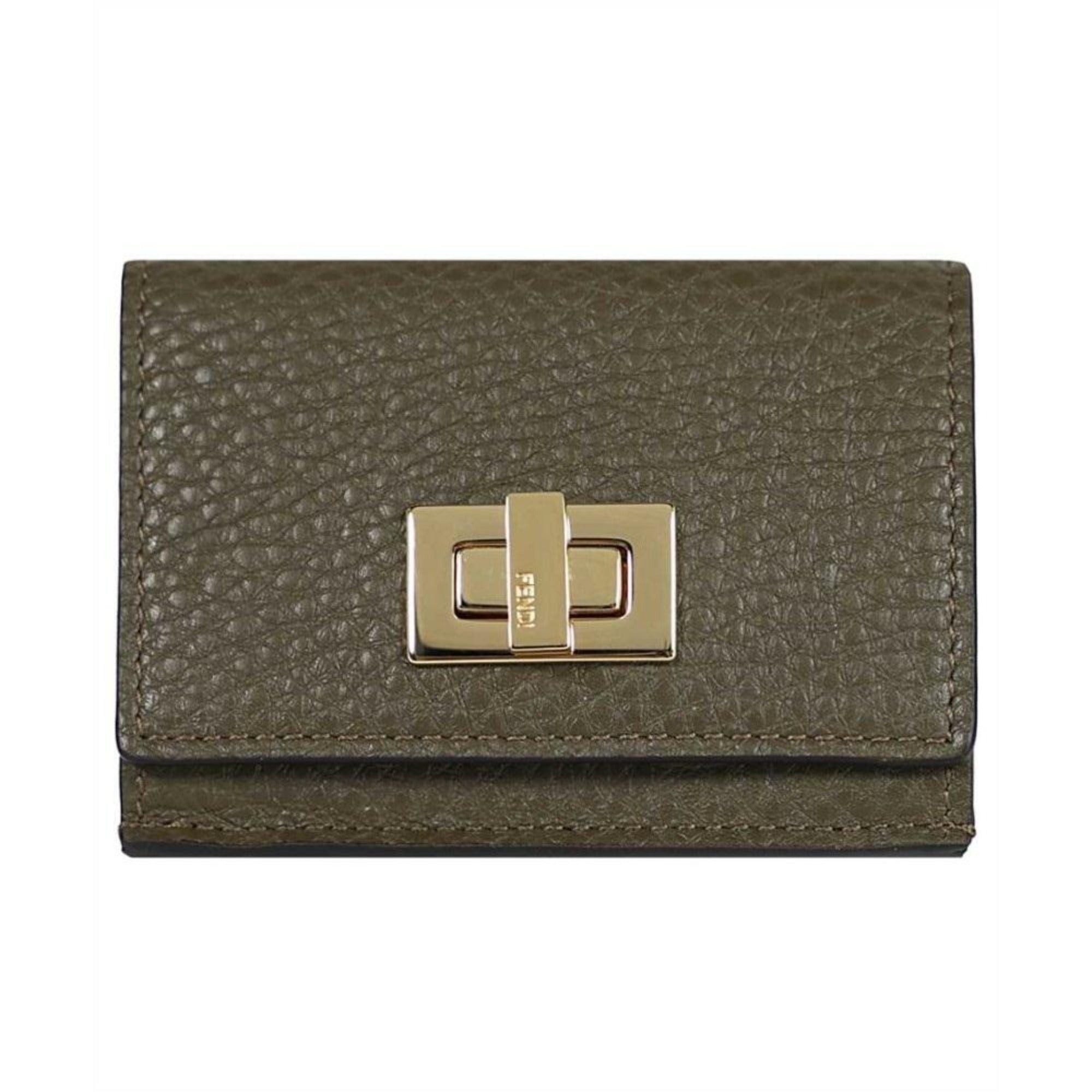 Fendi Selleria Leather Avocado Green Micro Trifold Wallet 8M0426 at_Queen_Bee_of_Beverly_Hills