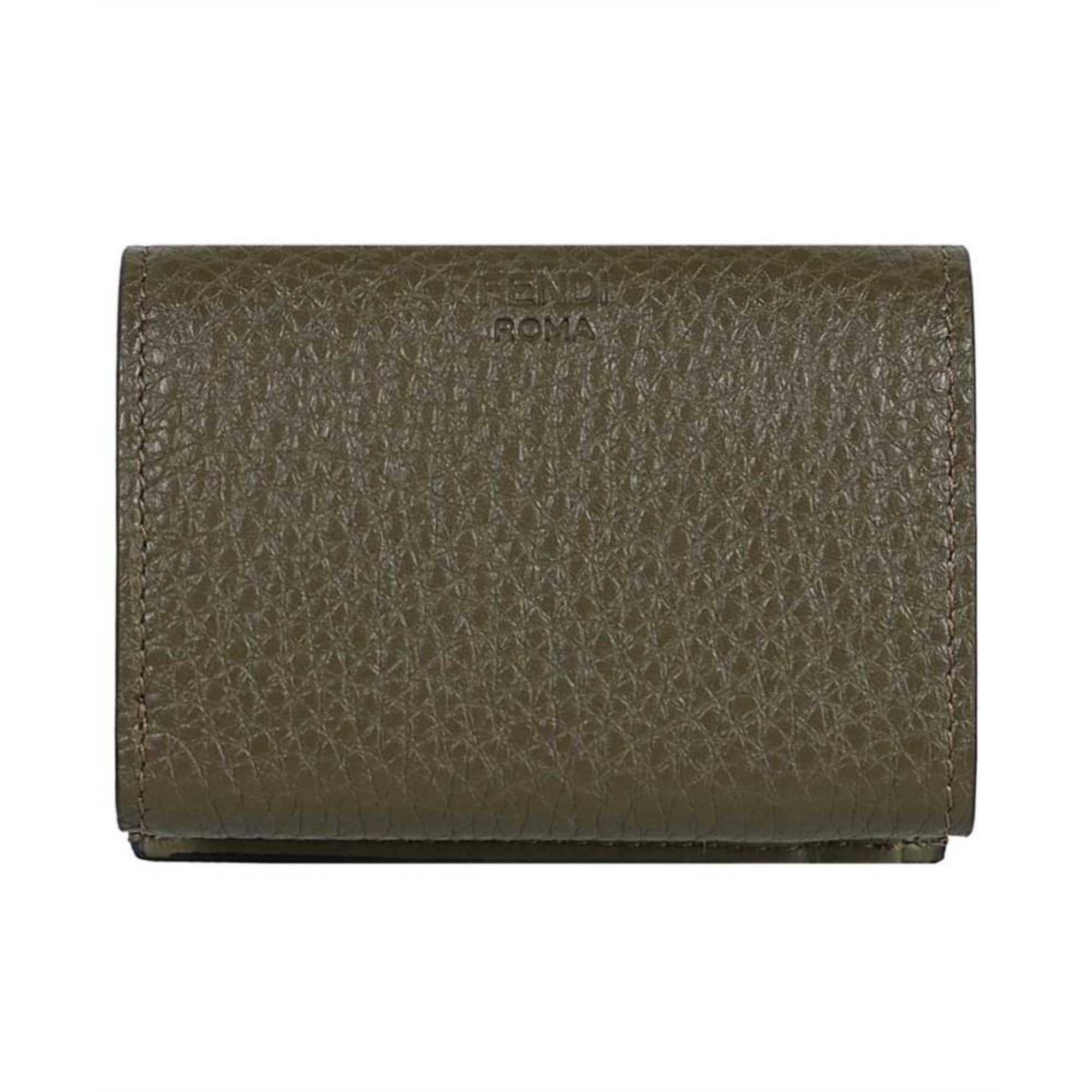 Fendi Selleria Leather Avocado Green Micro Trifold Wallet 8M0426 at_Queen_Bee_of_Beverly_Hills