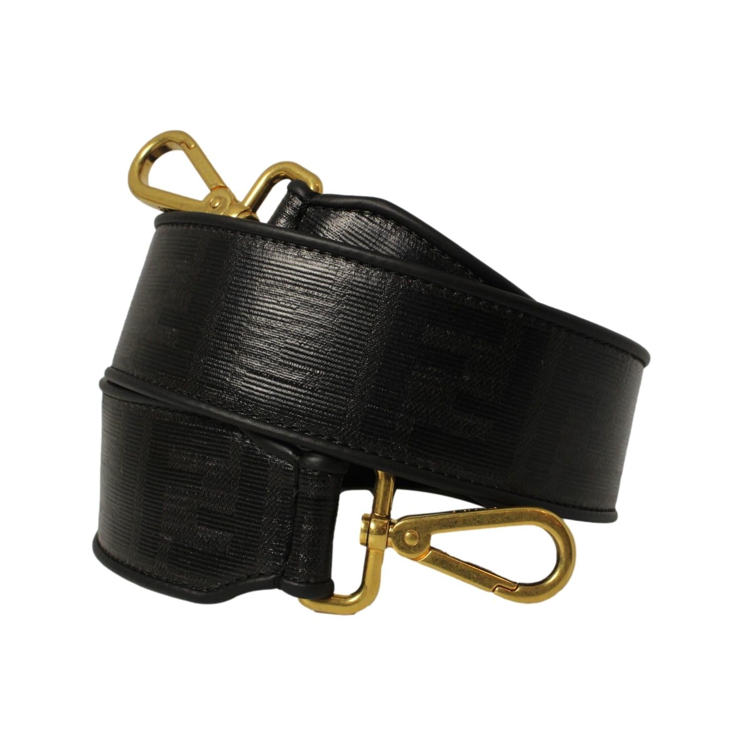 Fendi Strap You Black Glazed Fabric FF Shoulder Strap 8AV079 at_Queen_Bee_of_Beverly_Hills