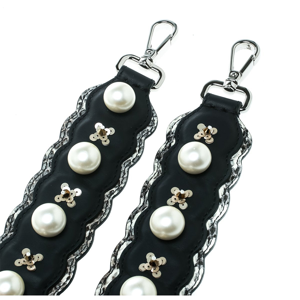 Fendi Strap You Black Pearl Leather Snakeskin Trim Sequin Shoulder Strap 8AV077 at_Queen_Bee_of_Beverly_Hills