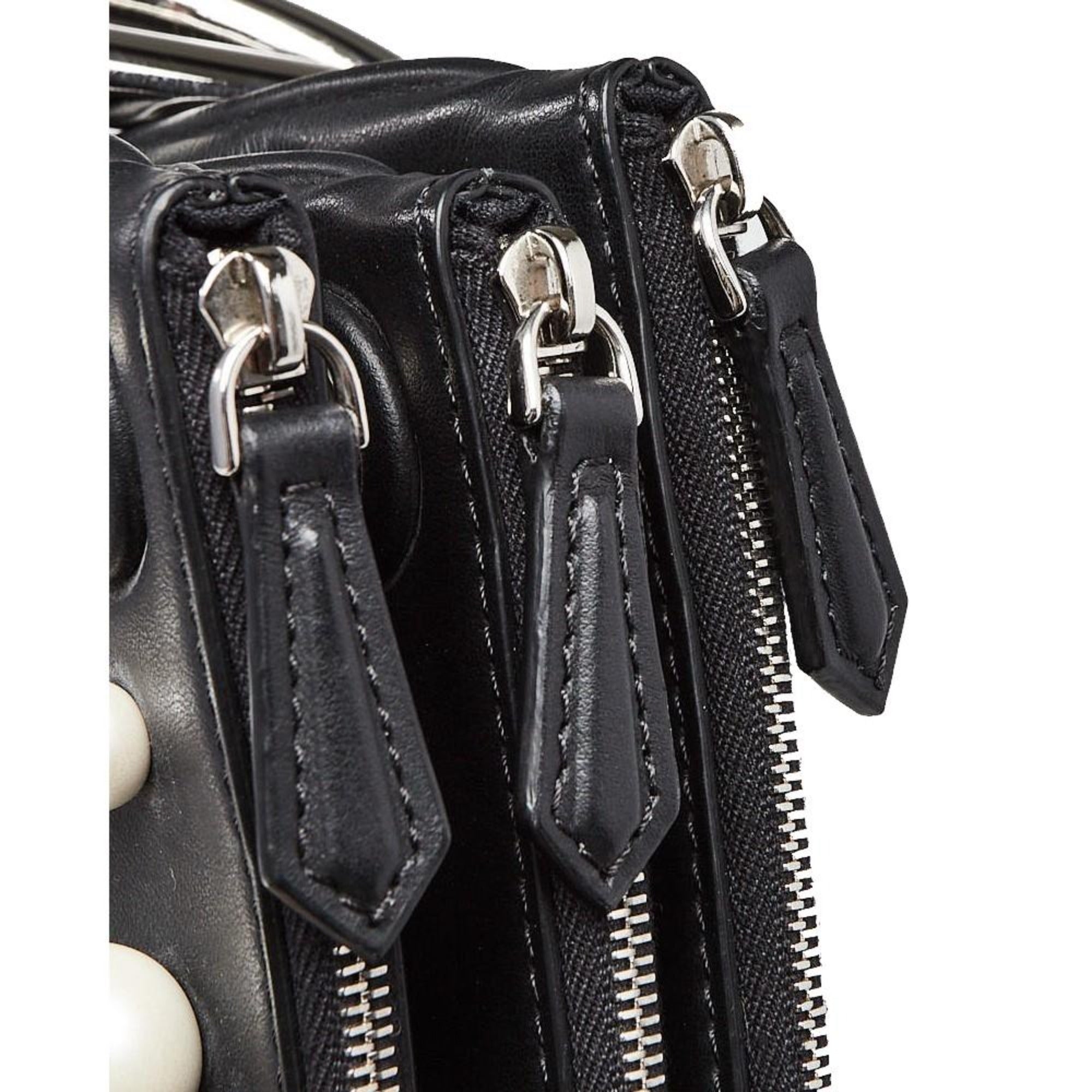 Fendi Women's Black Leather Pearl Studded Triplette Multi Clutch Handbag at_Queen_Bee_of_Beverly_Hills