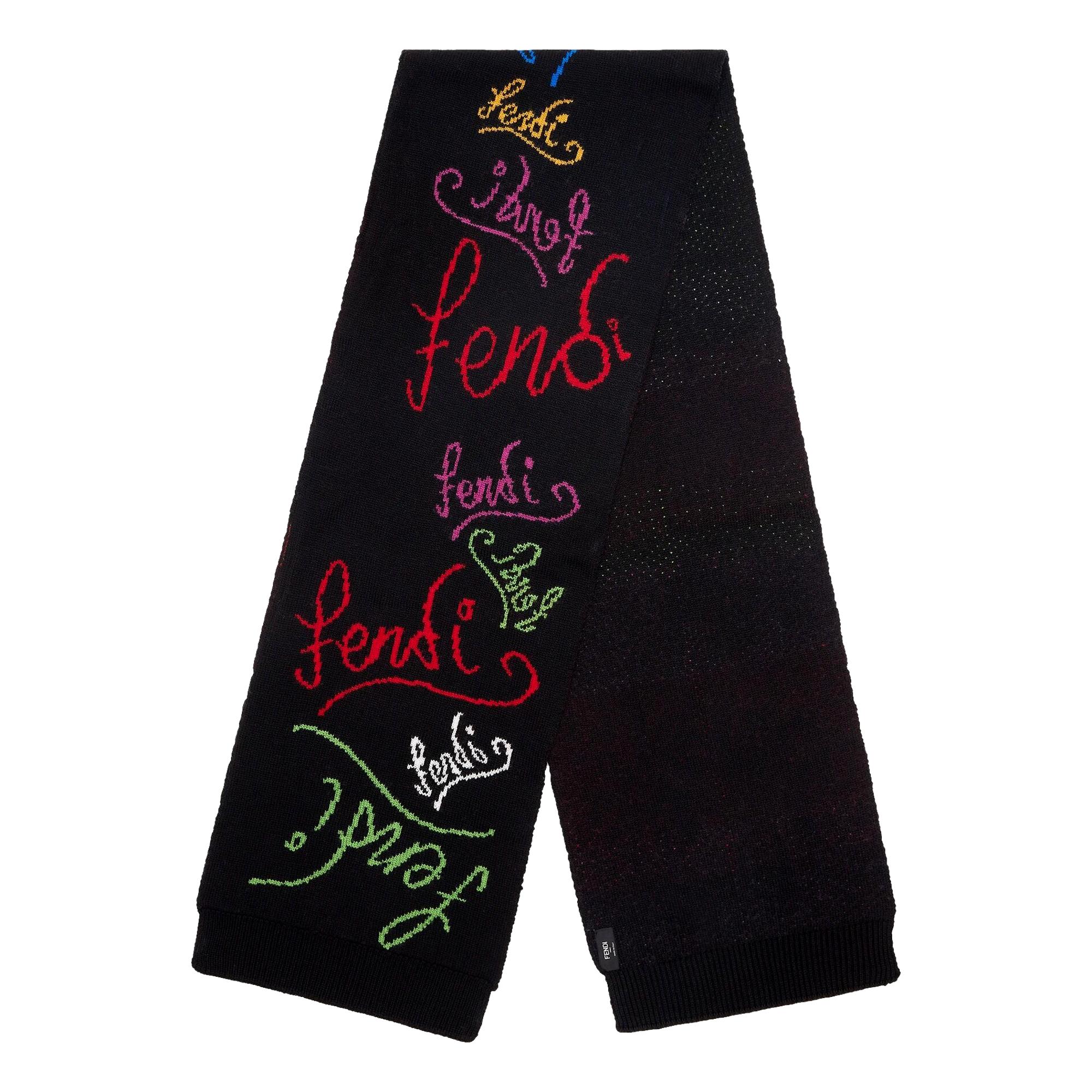 Fendi x Noel Felding Motif Nero Woven Wool Scarf FXS124 at_Queen_Bee_of_Beverly_Hills