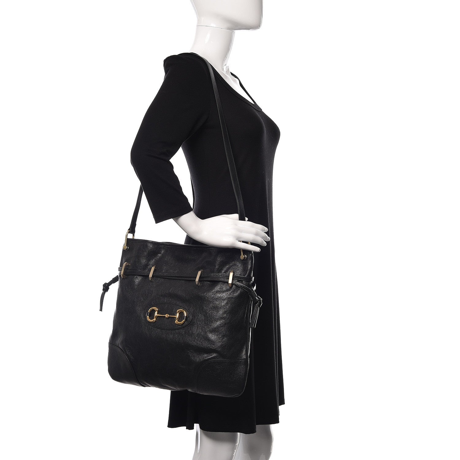 Gucci 1955 Morsetto Small Leather Horsebit Drawstring Black Bucket Bag at_Queen_Bee_of_Beverly_Hills