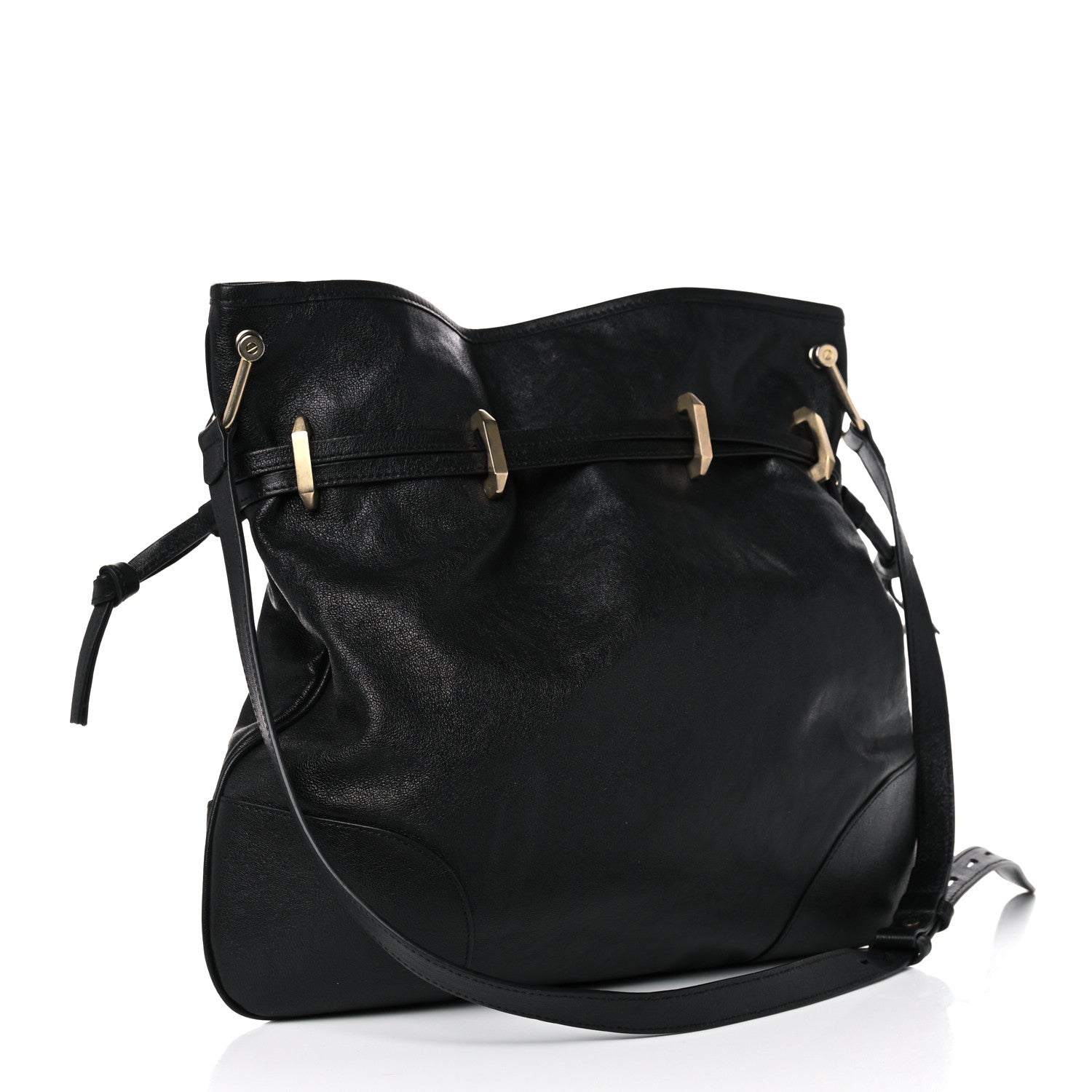 Gucci 1955 Morsetto Small Leather Horsebit Drawstring Black Bucket Bag at_Queen_Bee_of_Beverly_Hills