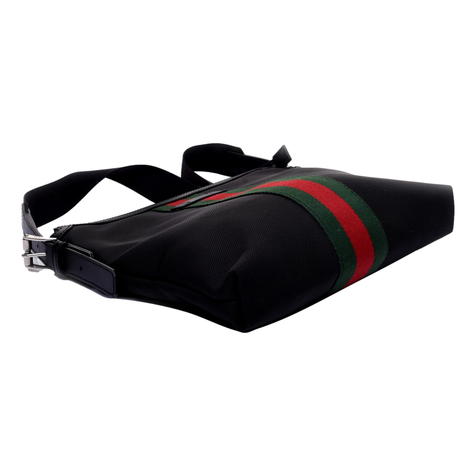 Gucci Black Canvas Web Stripe Crossbody Bag 631199 at_Queen_Bee_of_Beverly_Hills