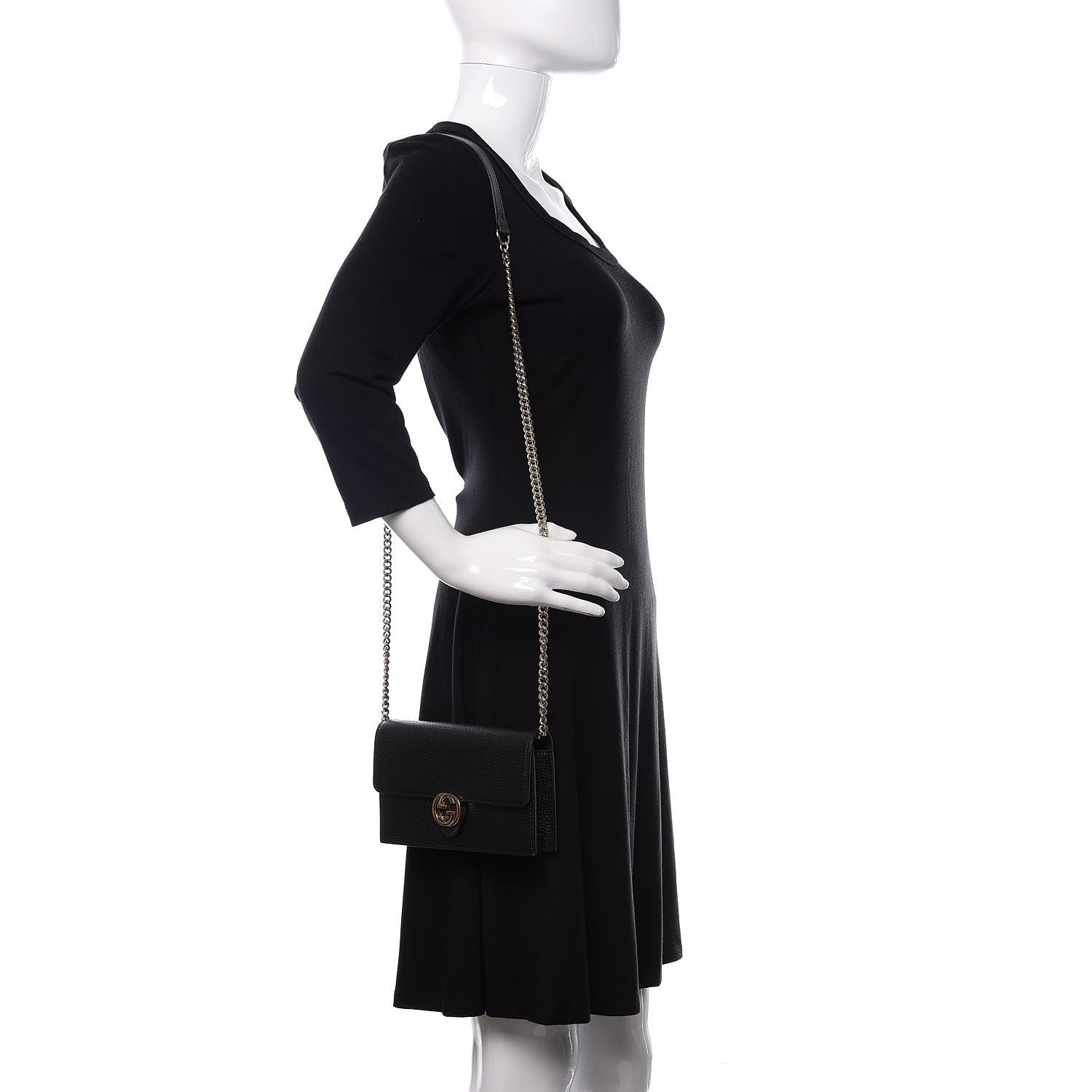 Gucci Black Dollar Calfskin Leather Interlocking G Chain Wallet 615523 at_Queen_Bee_of_Beverly_Hills