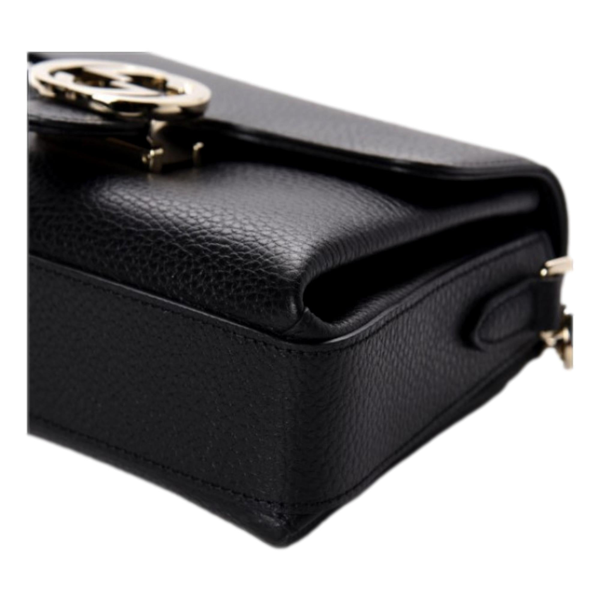 Gucci Dollar Calfskin Interlocking G Black Small Crossbody Bag 607720 at_Queen_Bee_of_Beverly_Hills