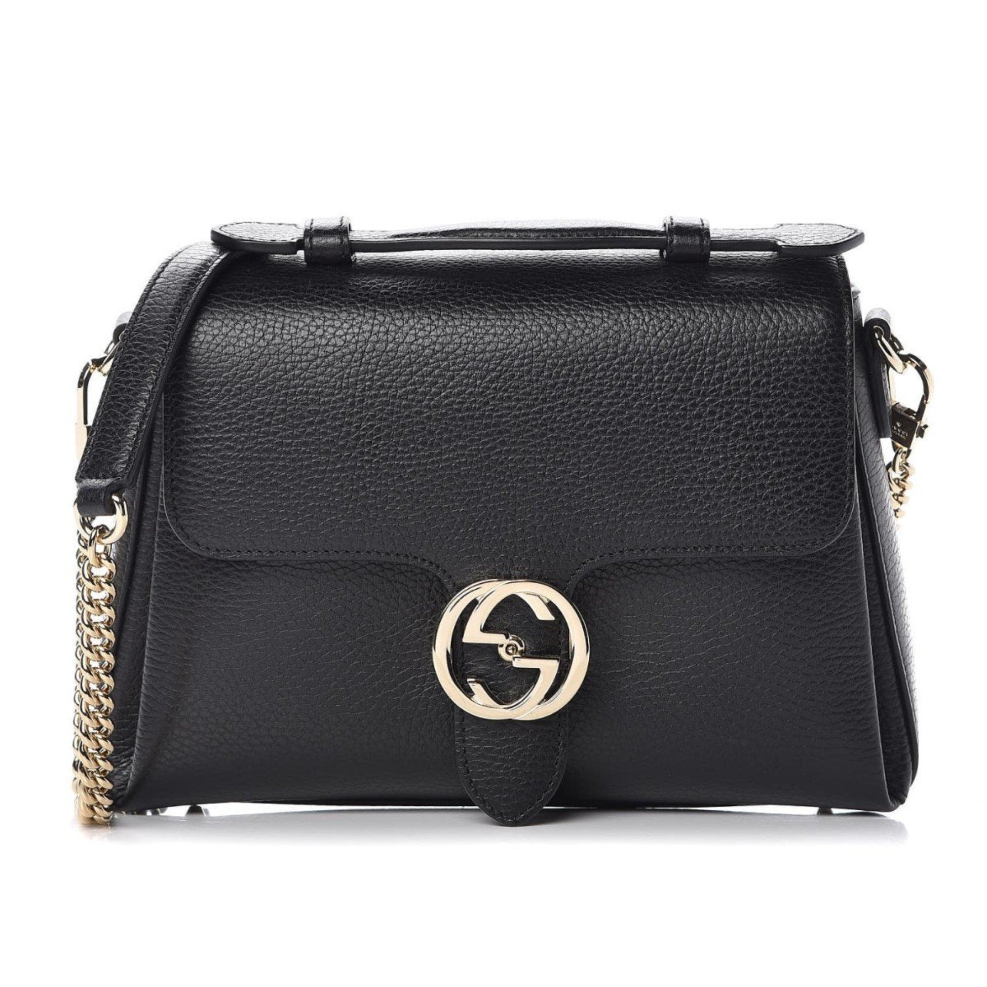 Gucci Interlocking G Black Leather Chain Shoulder Bag 510302 at_Queen_Bee_of_Beverly_Hills