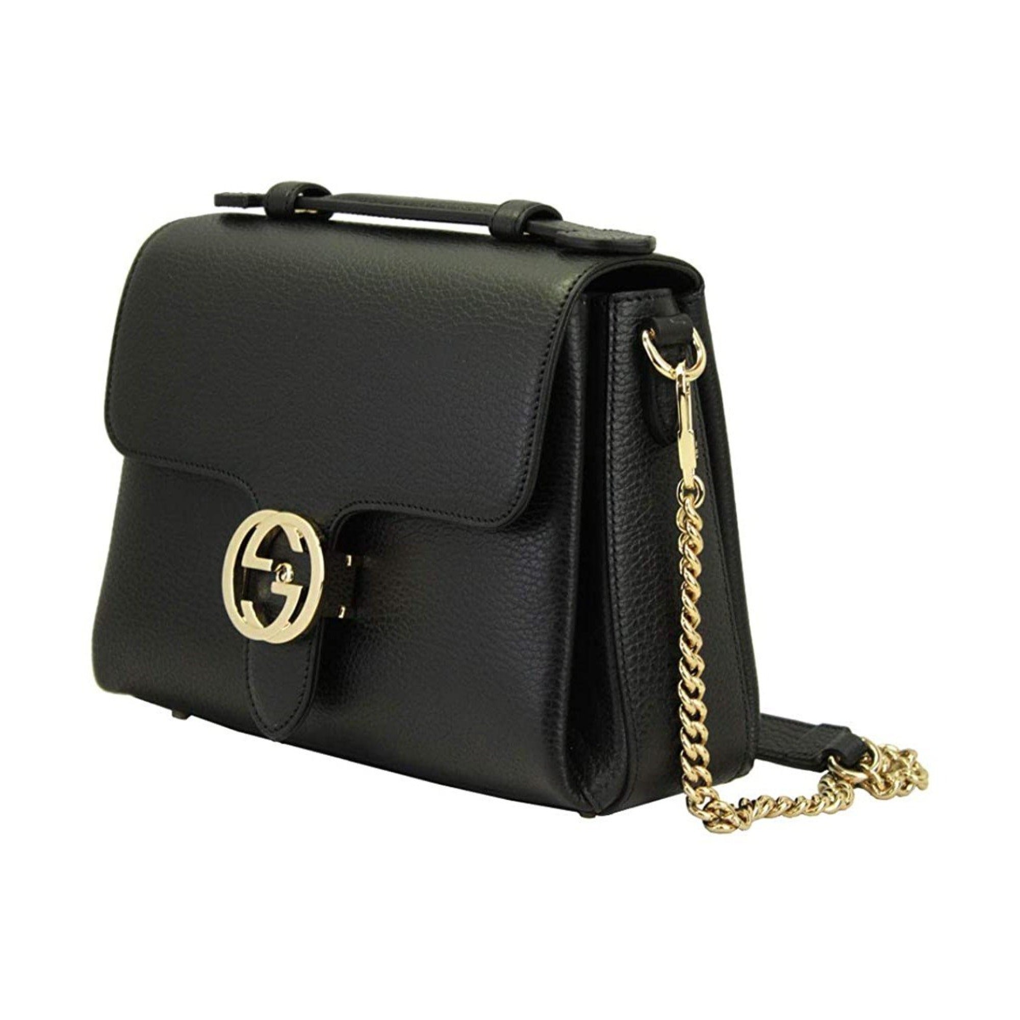 Gucci Interlocking G Black Leather Chain Shoulder Bag 510302 at_Queen_Bee_of_Beverly_Hills